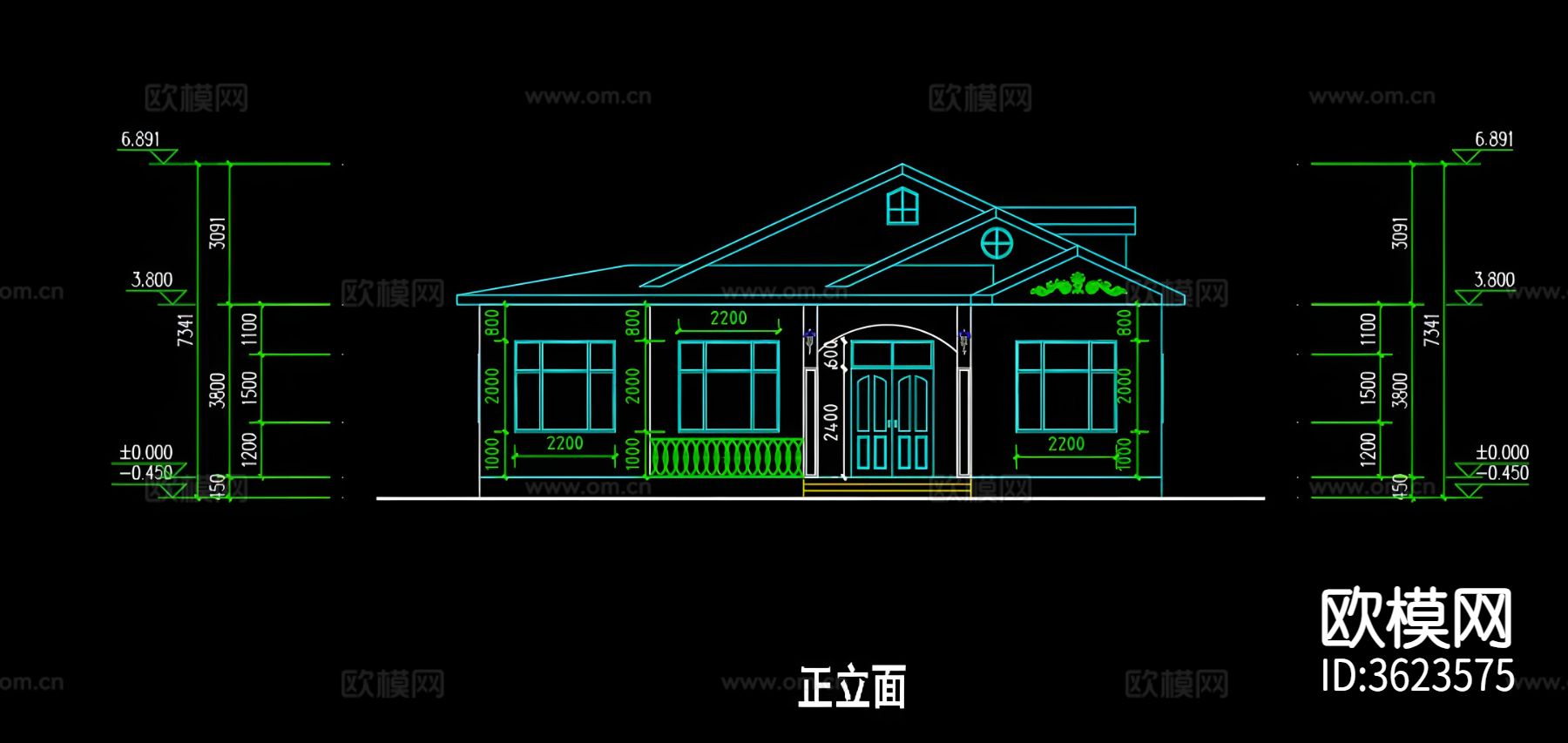 单层别墅CAD施工图下载（渲染图6）