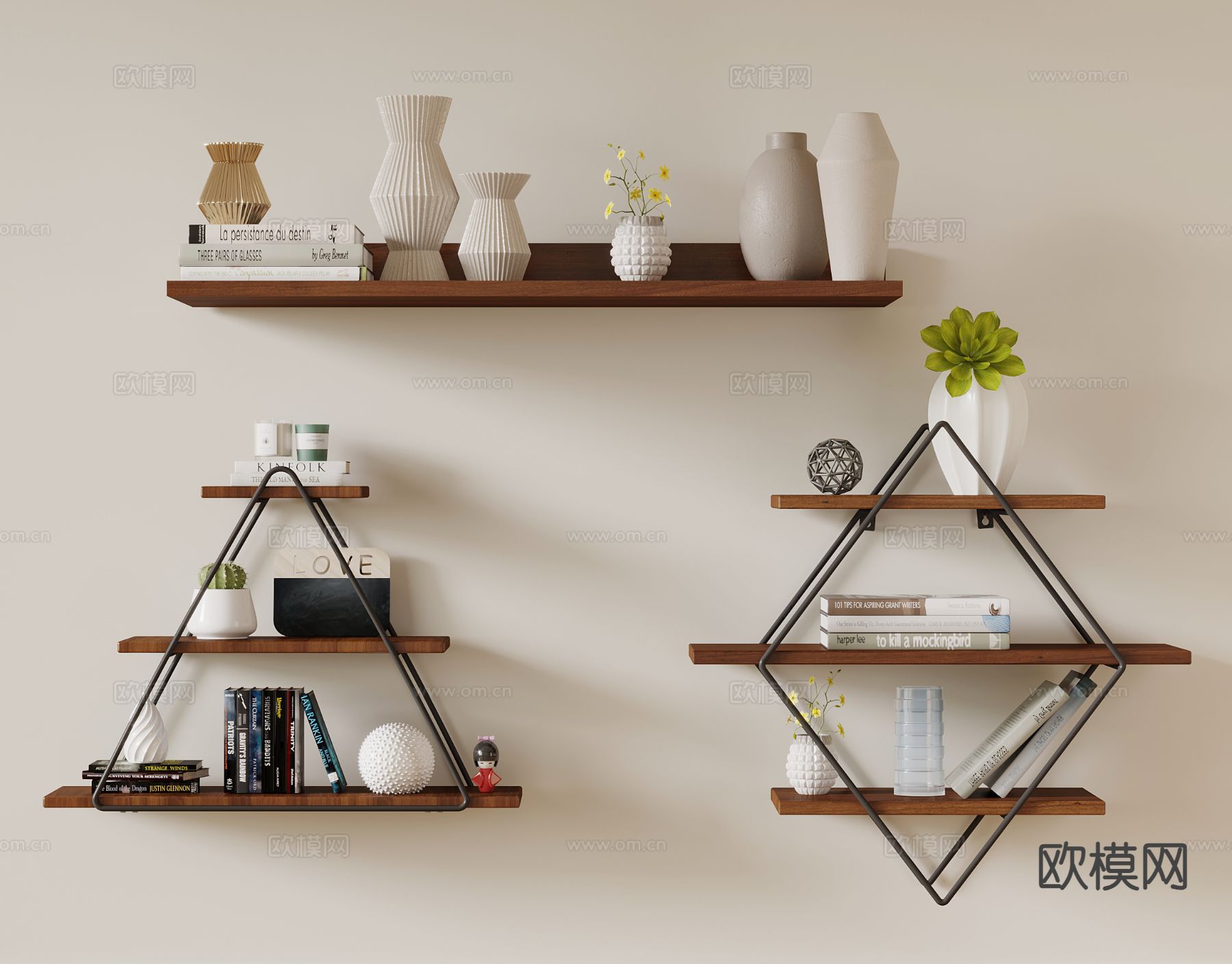 侘寂风置物架 墙饰 装饰架su模型下载（渲染图2）