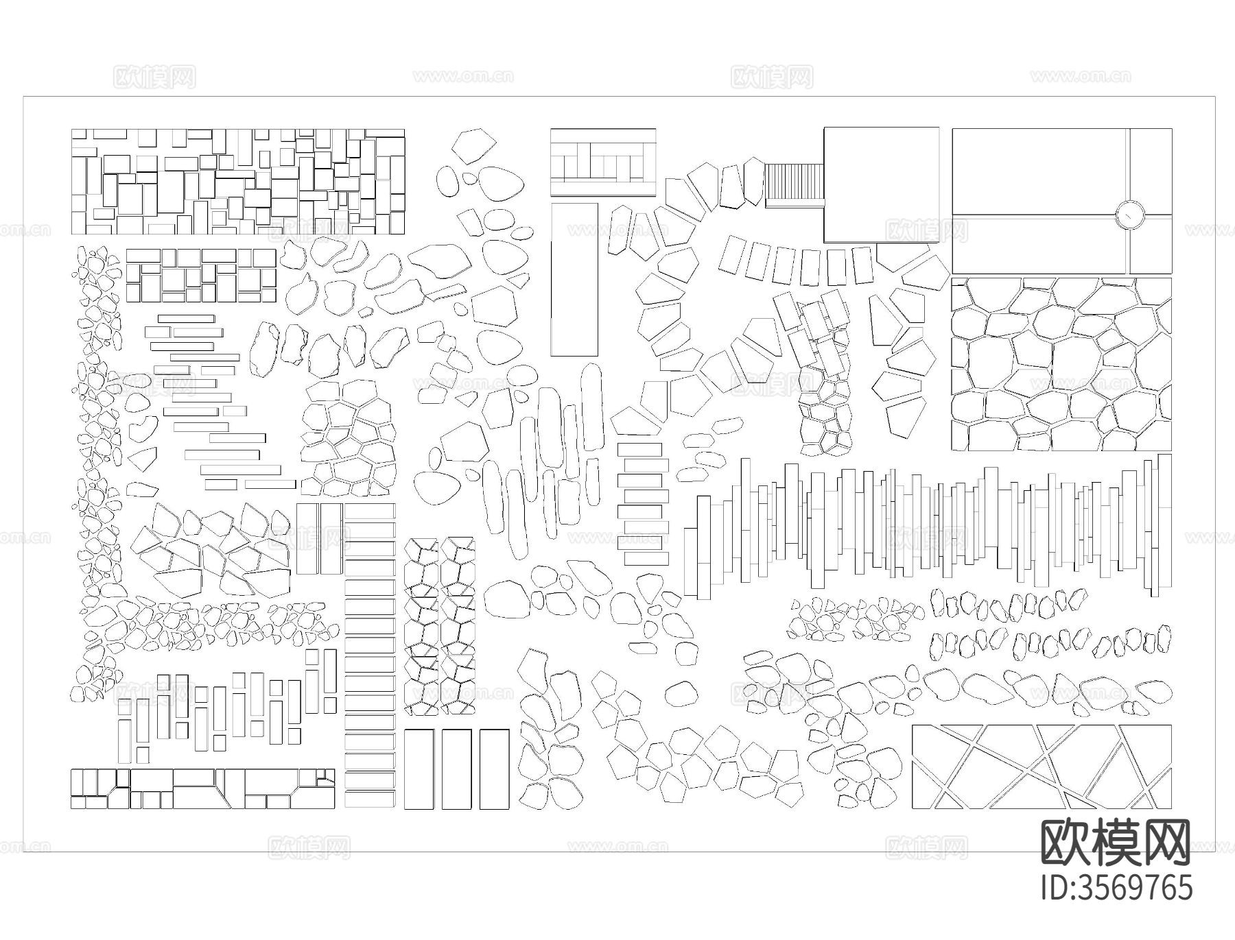步道汀步小路CAD图库下载（渲染图2）