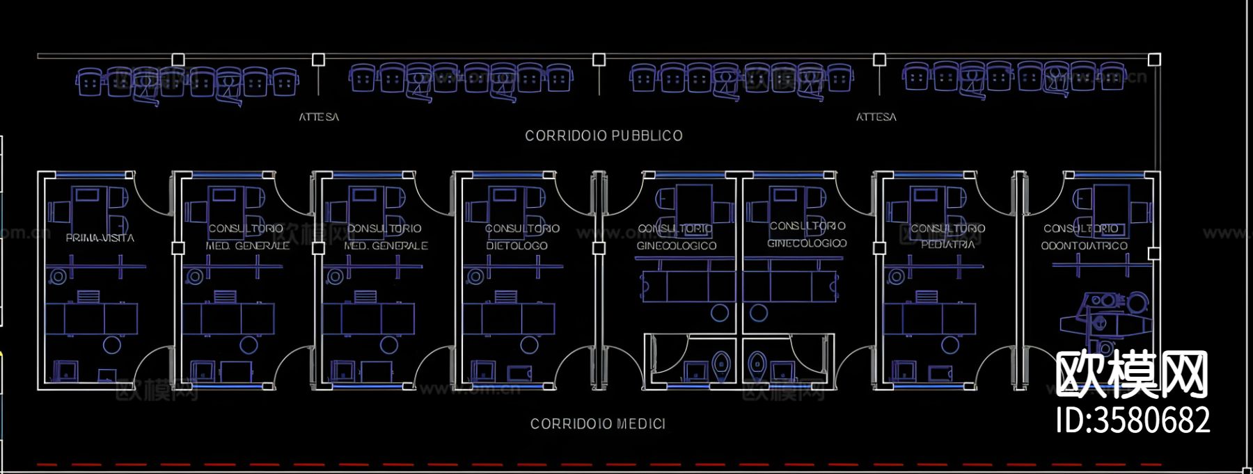 医疗室cad平面图下载（渲染图4）