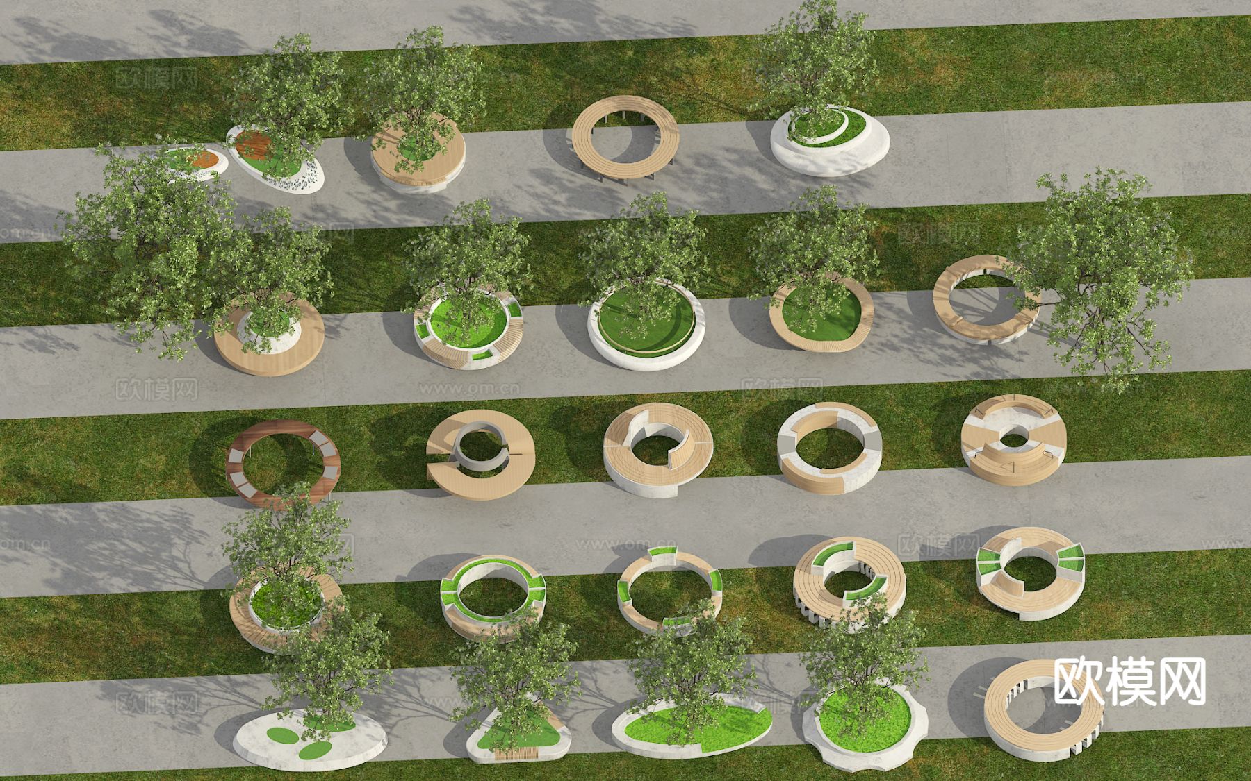 户外椅 树池椅 公园椅 公共座椅su模型下载（渲染图2）