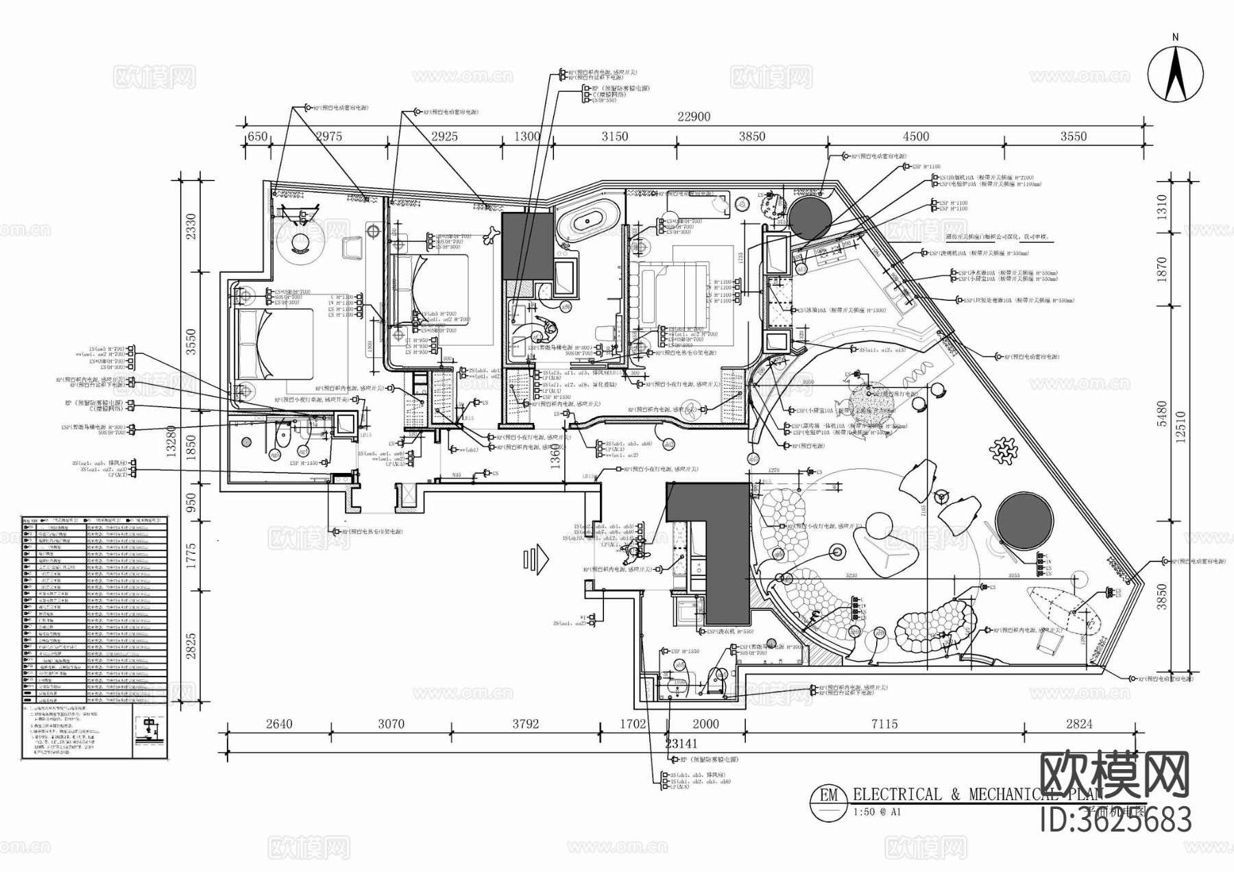 180㎡大平层CAD施工图下载（渲染图4）