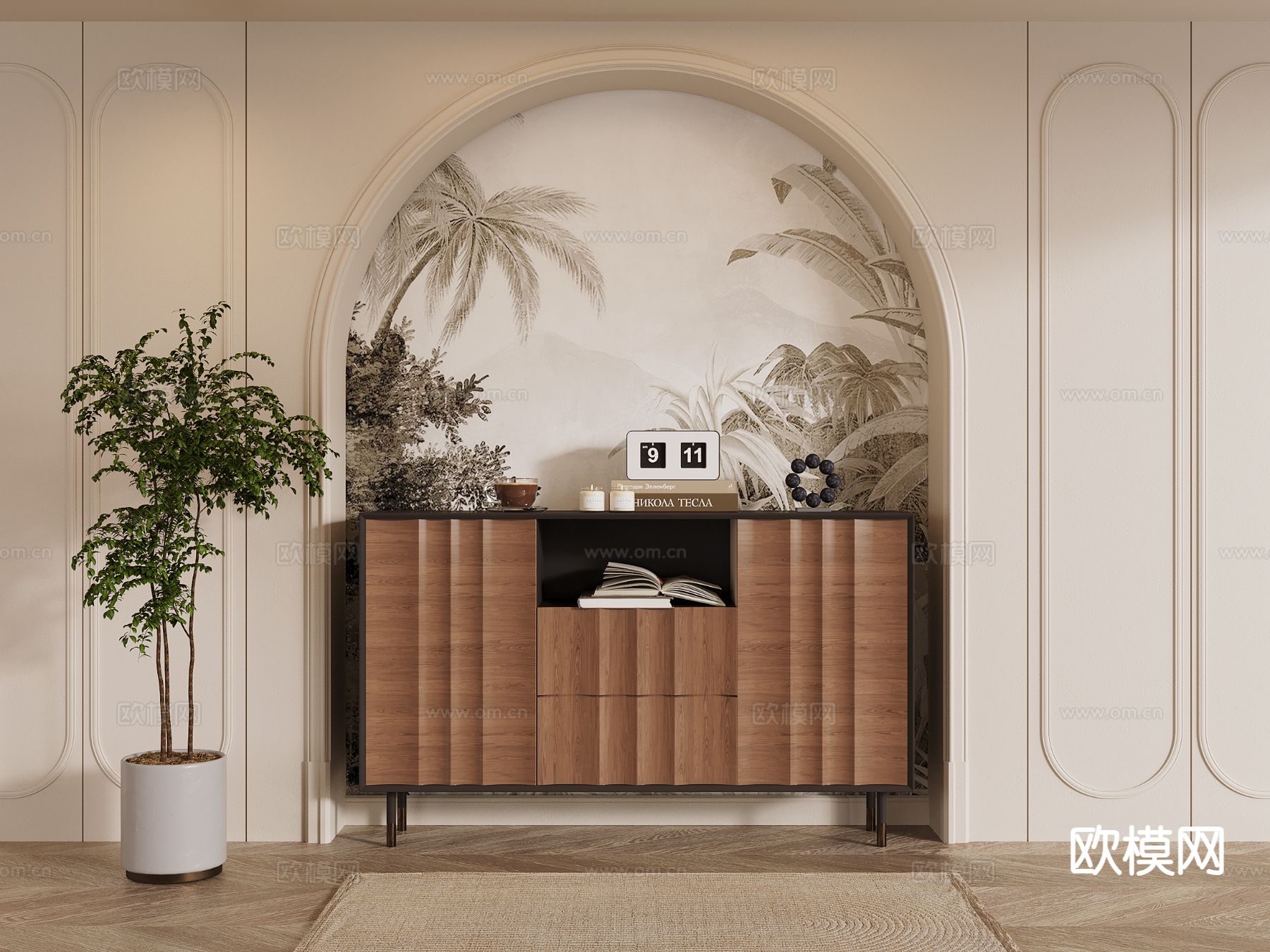 法式玄关柜 边柜su模型下载（渲染图2）