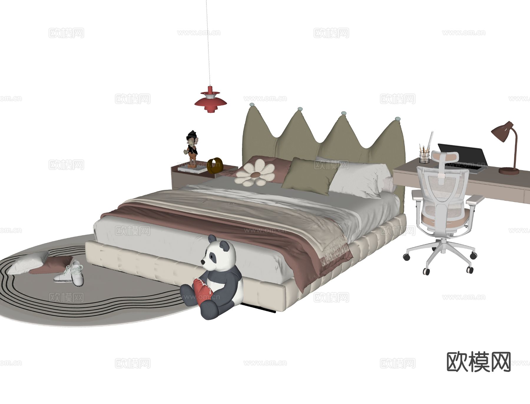 现代儿童床su模型下载（渲染图1）