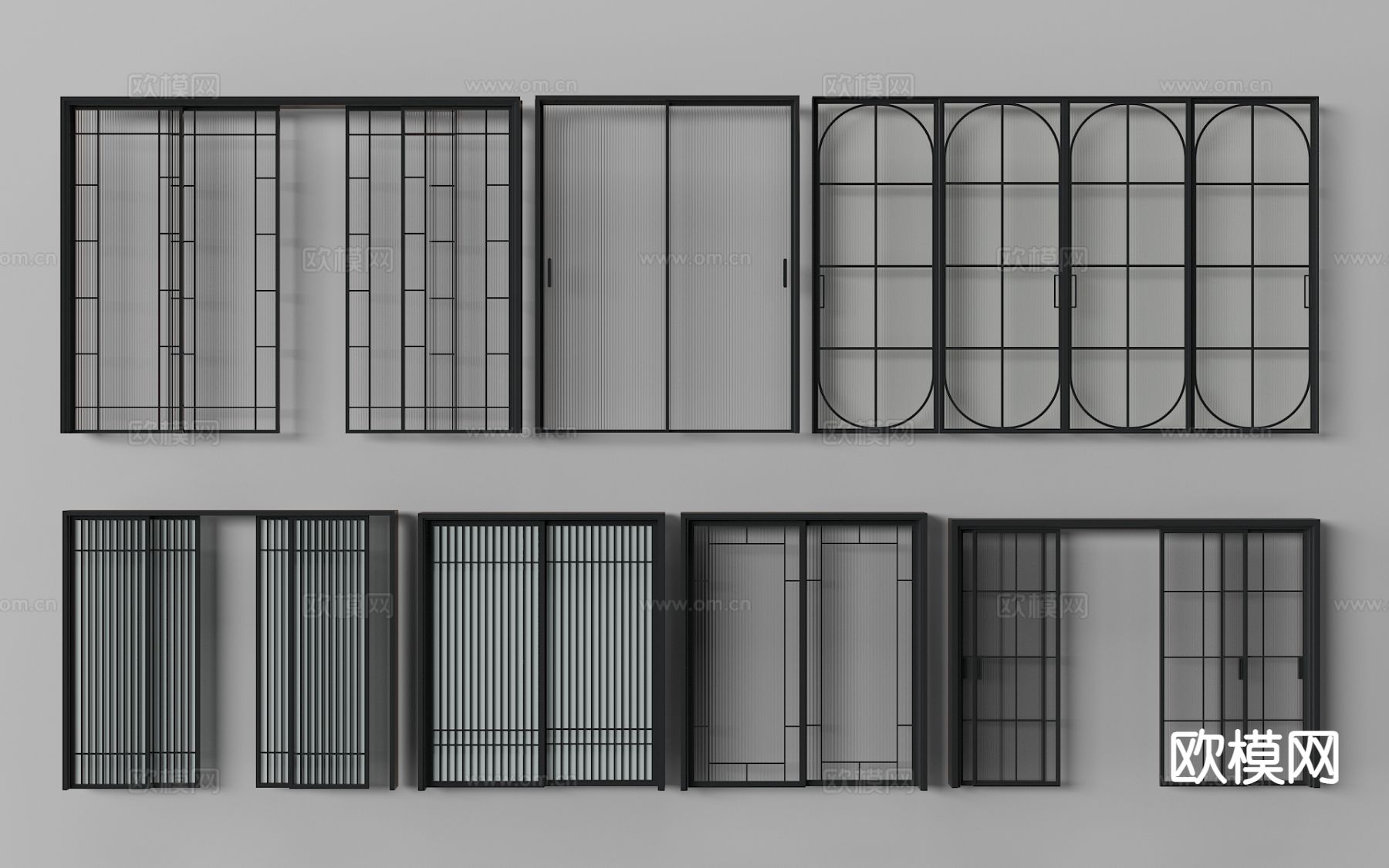 现代双开玻璃门 厨房门3d模型