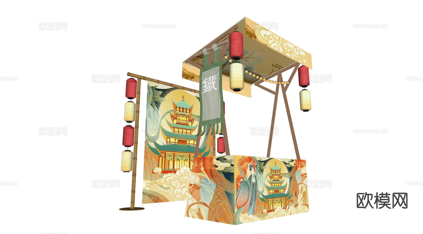 外摆摊位 小吃摊位 售卖亭 集市摊位su模型