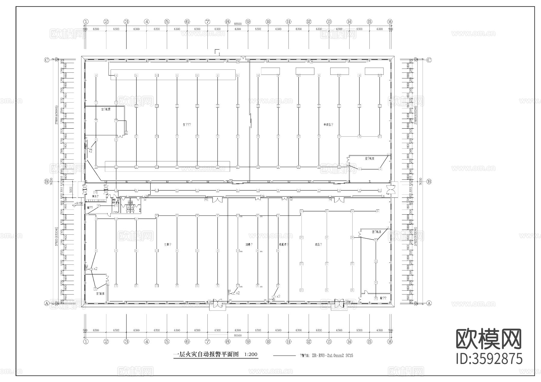 印刷厂房电气CAD施工图下载（渲染图7）