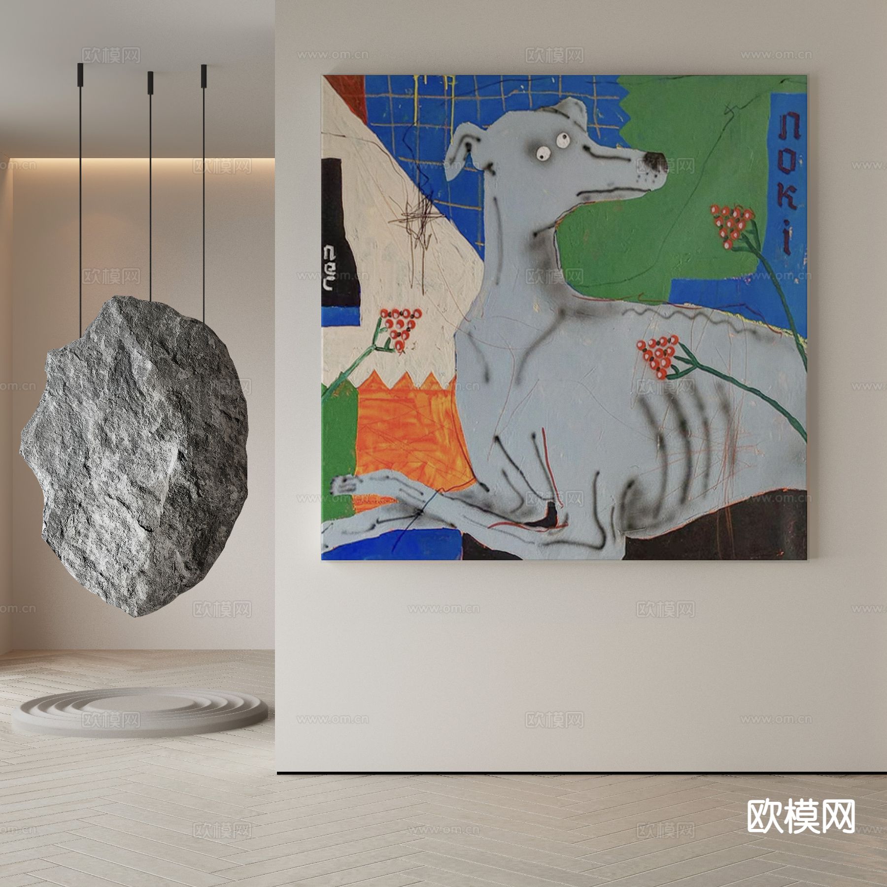 现代装饰画 小狗挂画 油画3d模型