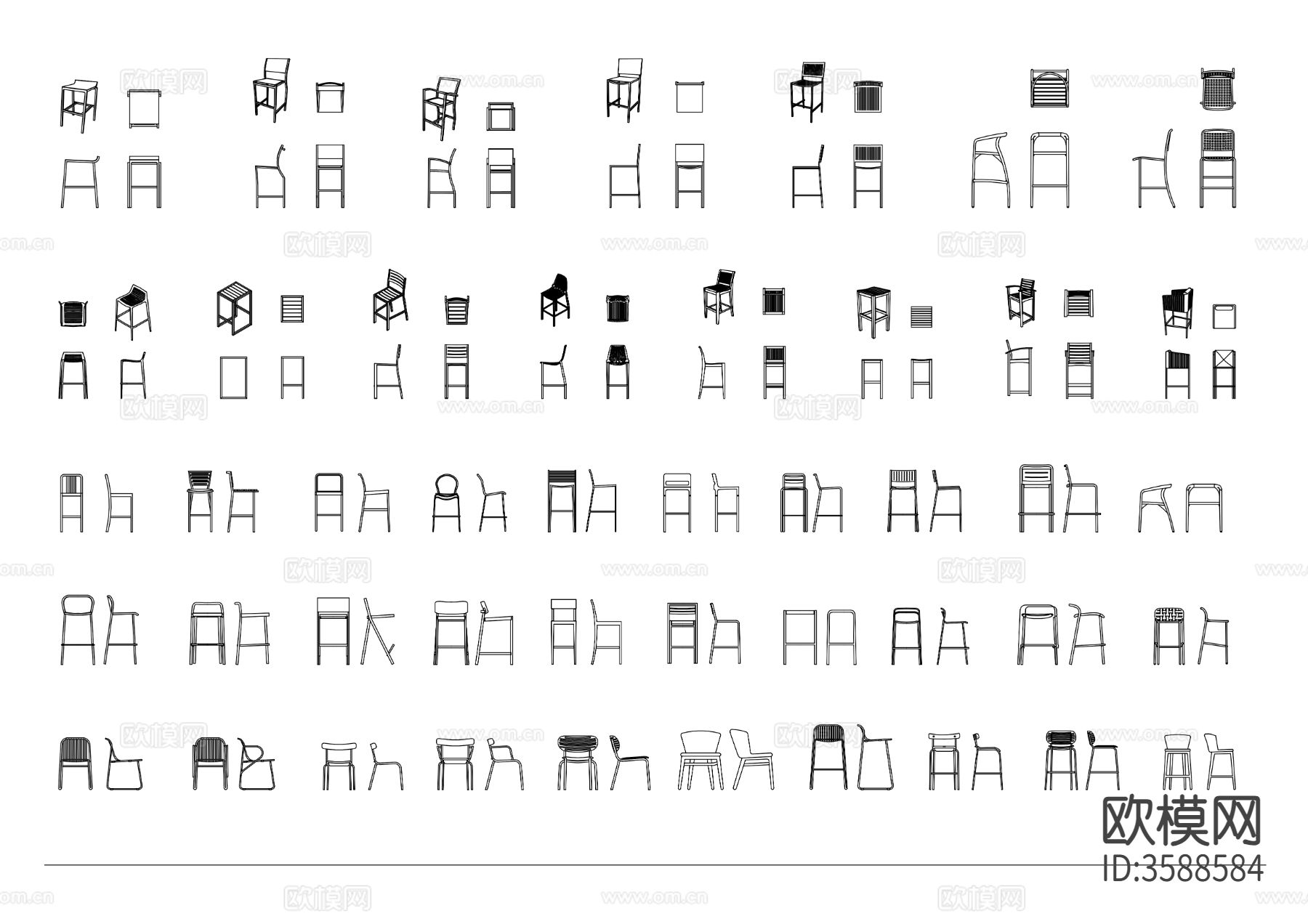 木质酒吧椅cad图库下载