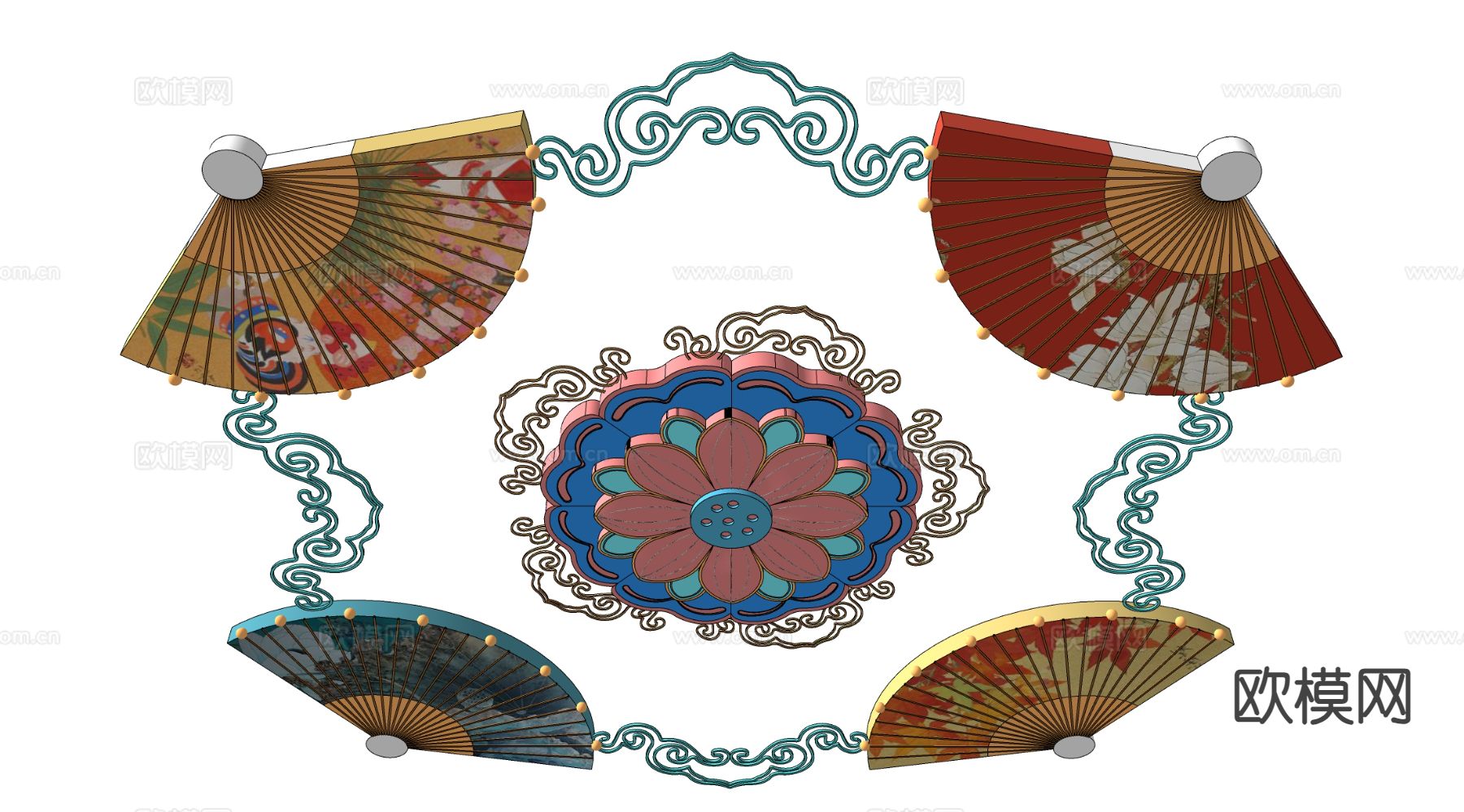 新中式装饰灯 节庆灯 灯笼 花灯su模型下载（渲染图1）