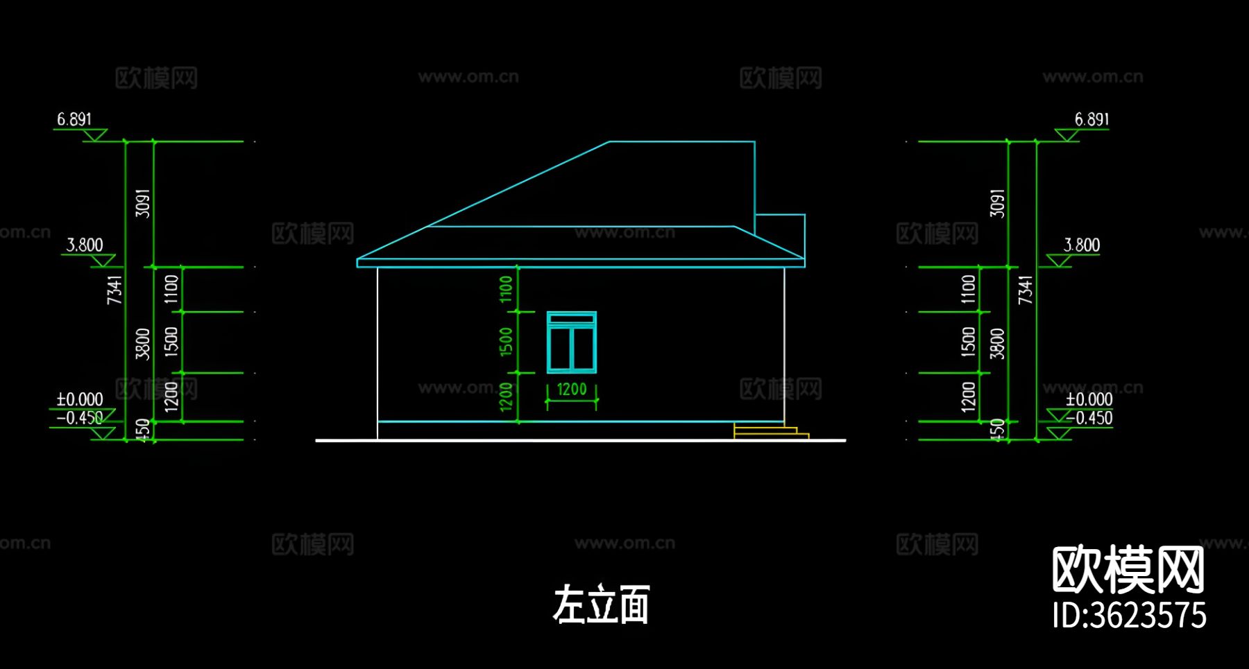 单层别墅CAD施工图下载（渲染图4）