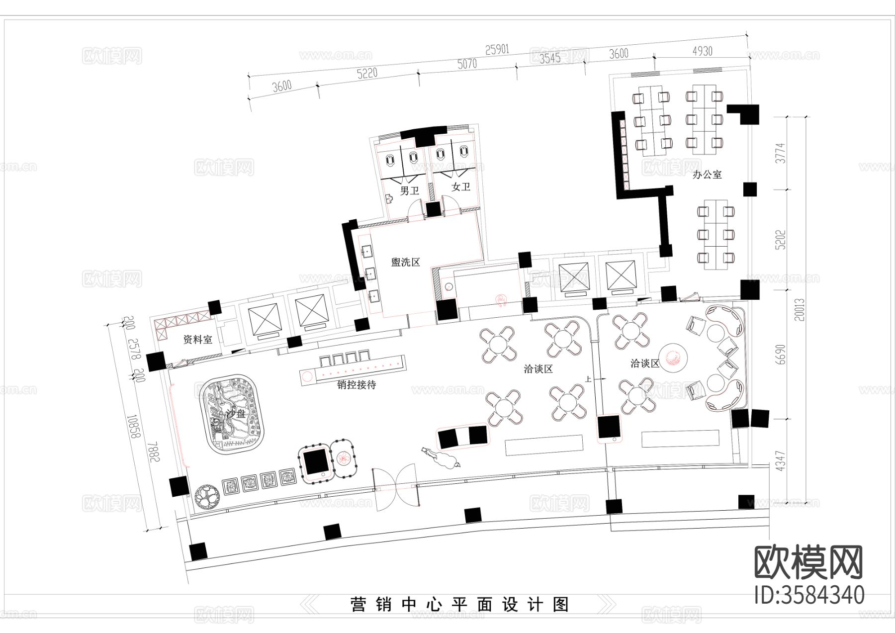营销中心CAD平面图下载（渲染图1）
