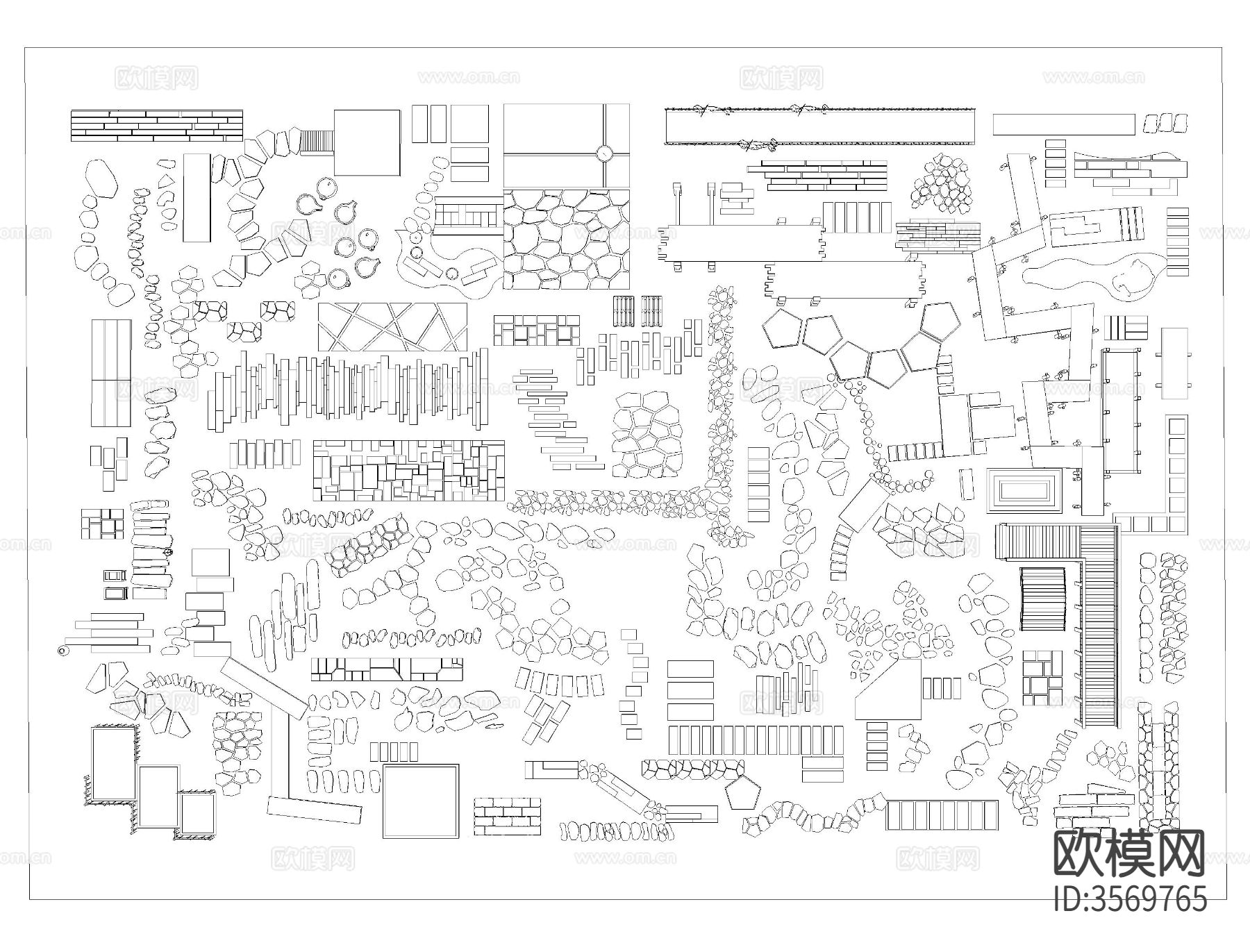 步道汀步小路CAD图库下载（渲染图3）
