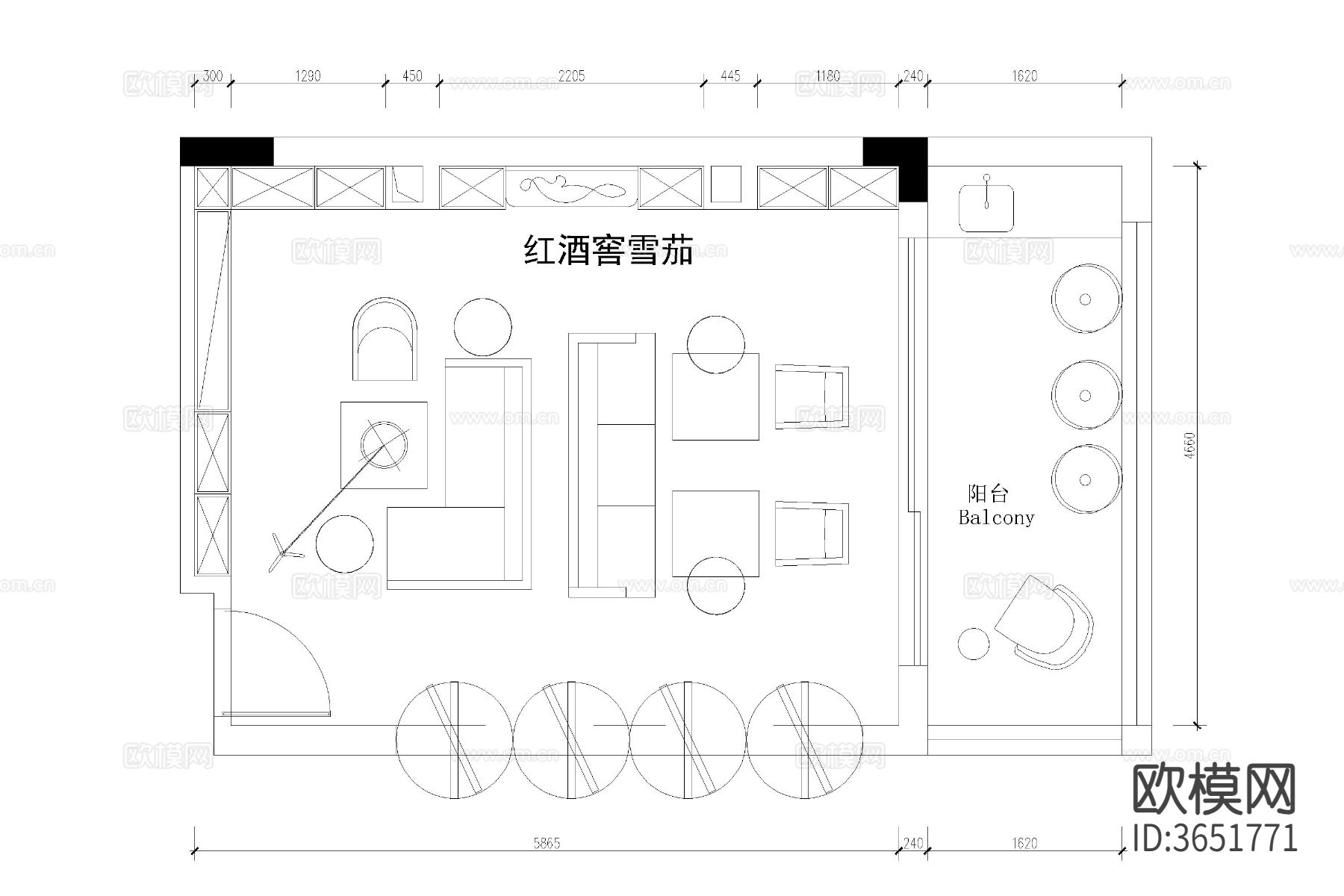 酒柜CAD平面图下载（渲染图4）