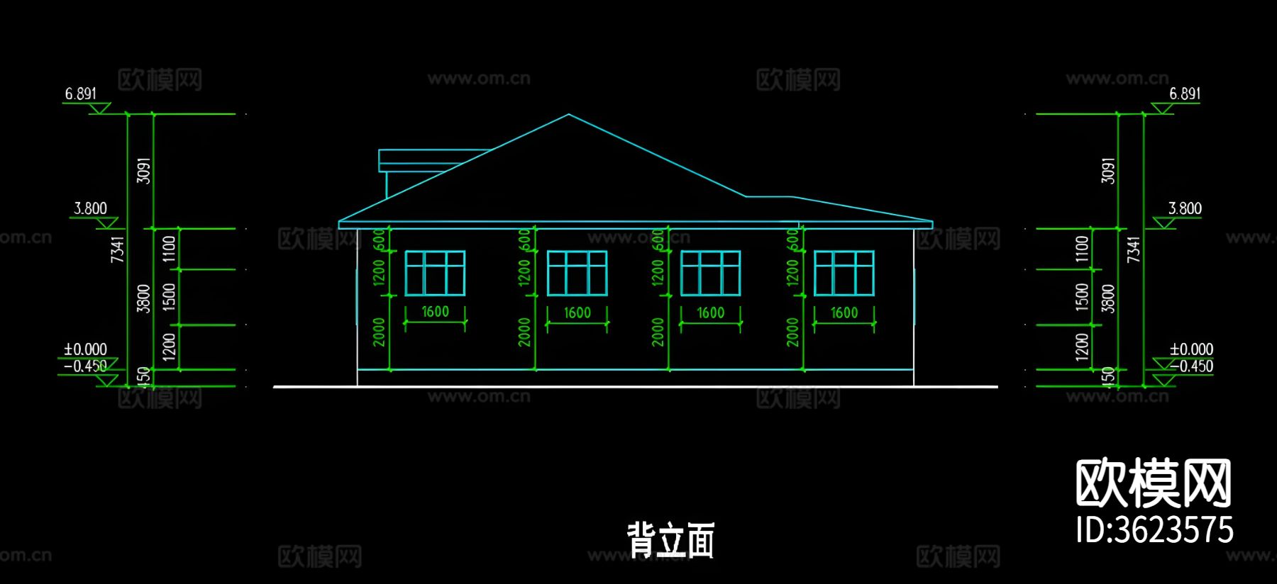 单层别墅CAD施工图下载（渲染图7）