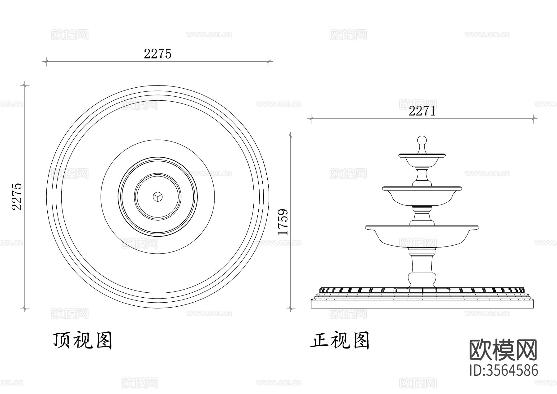 圆形喷泉cad立面图下载