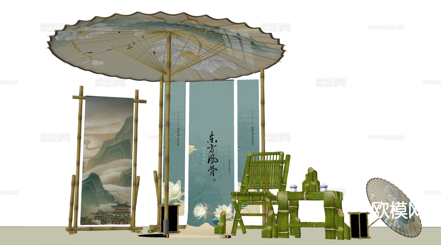 新中式美陈 户外打卡区su模型下载（渲染图1）
