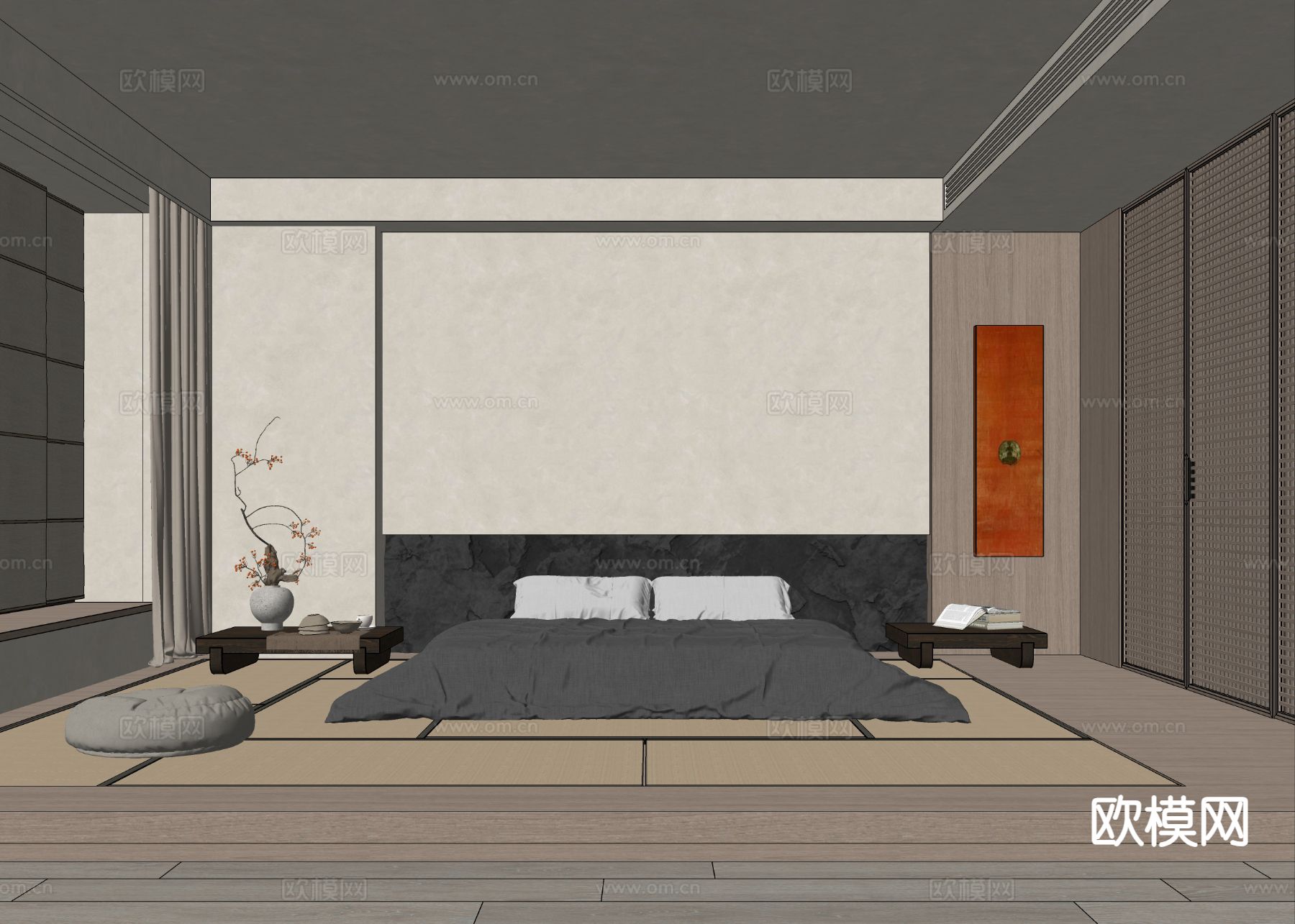 日式卧室 主卧su模型下载（渲染图1）