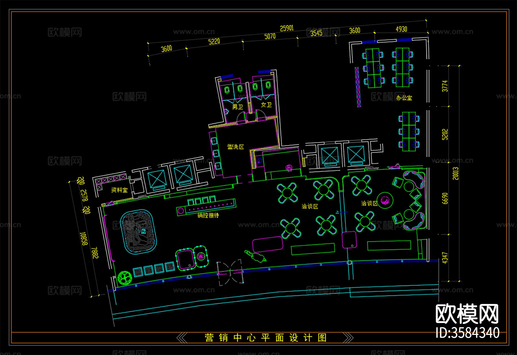 营销中心CAD平面图下载（渲染图2）