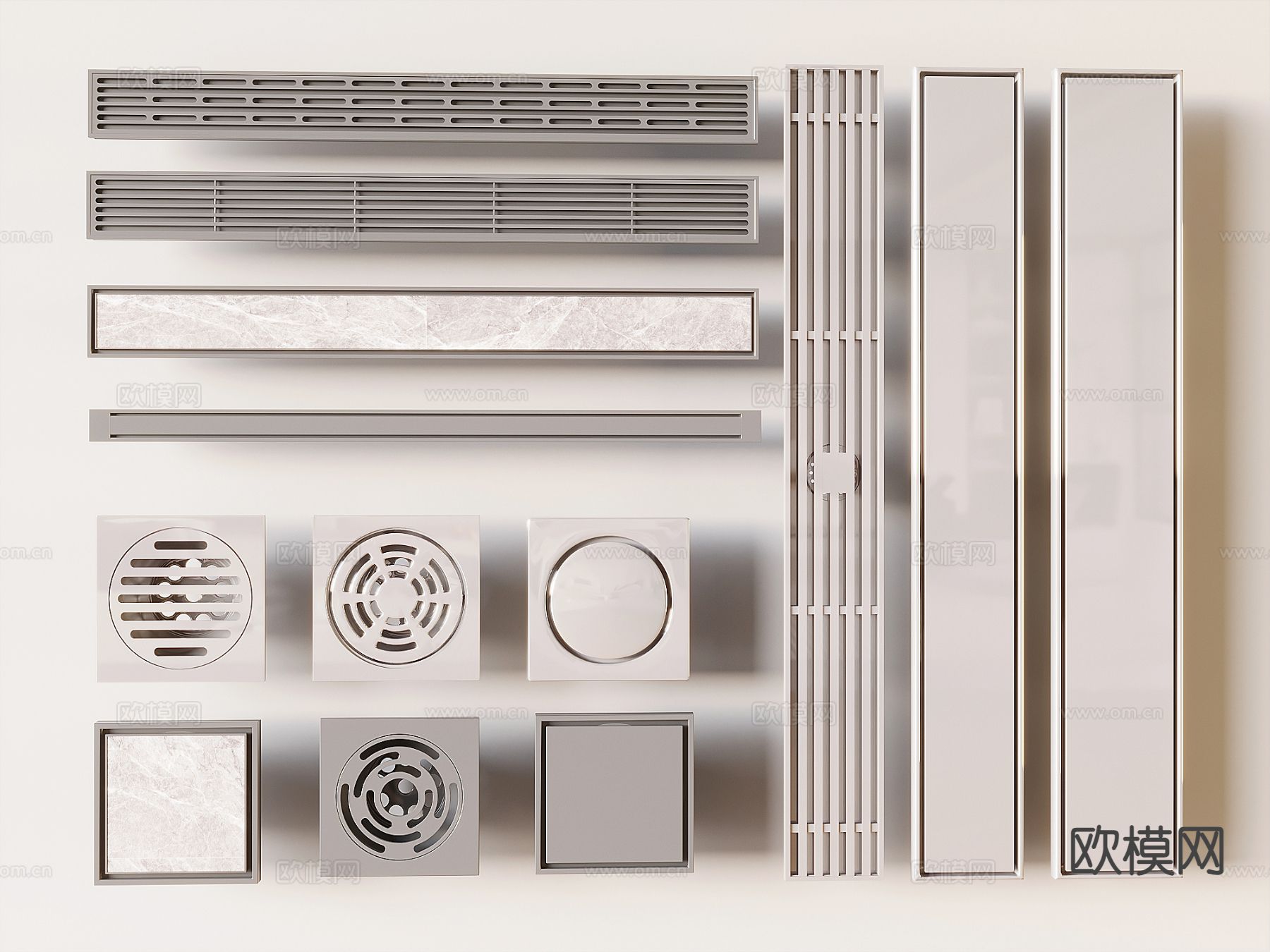 现代地漏 排水口 长条窄边地漏3d模型