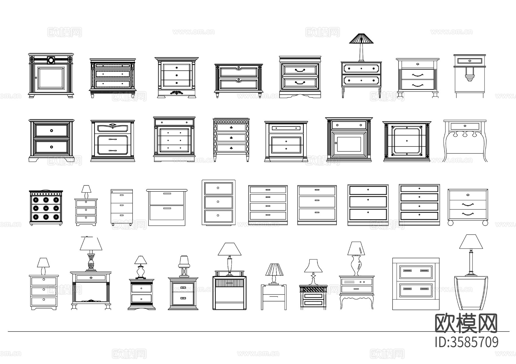欧式实木床头柜CAD图库下载