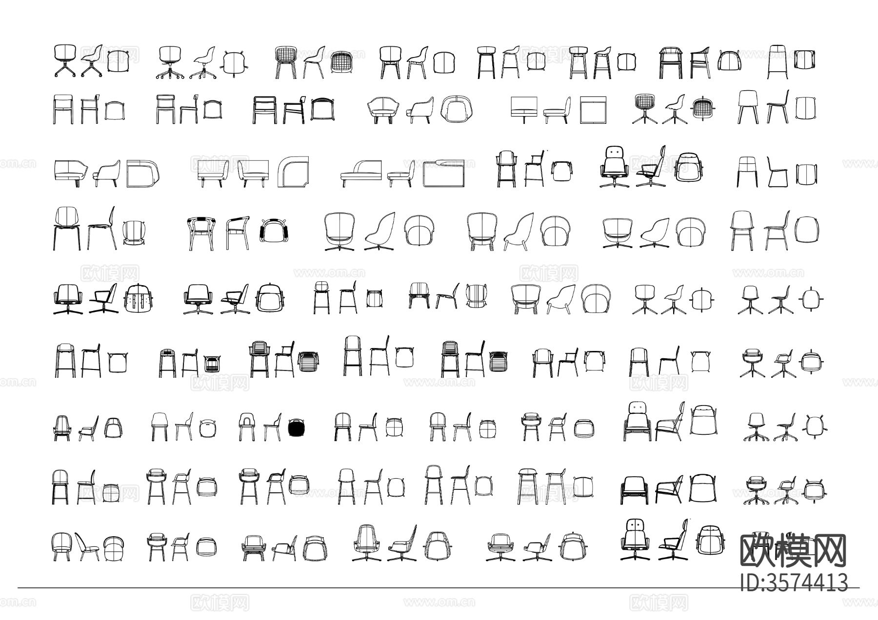 家用和办公用椅子cad图库下载