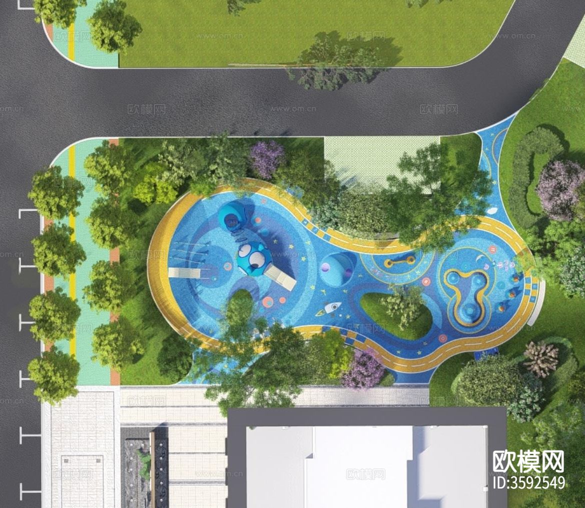 儿童游乐区CAD平面图下载（渲染图5）