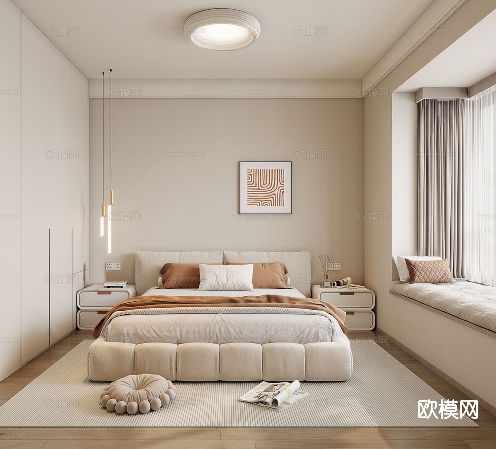 奶油风卧室 主卧su模型下载（渲染图2）