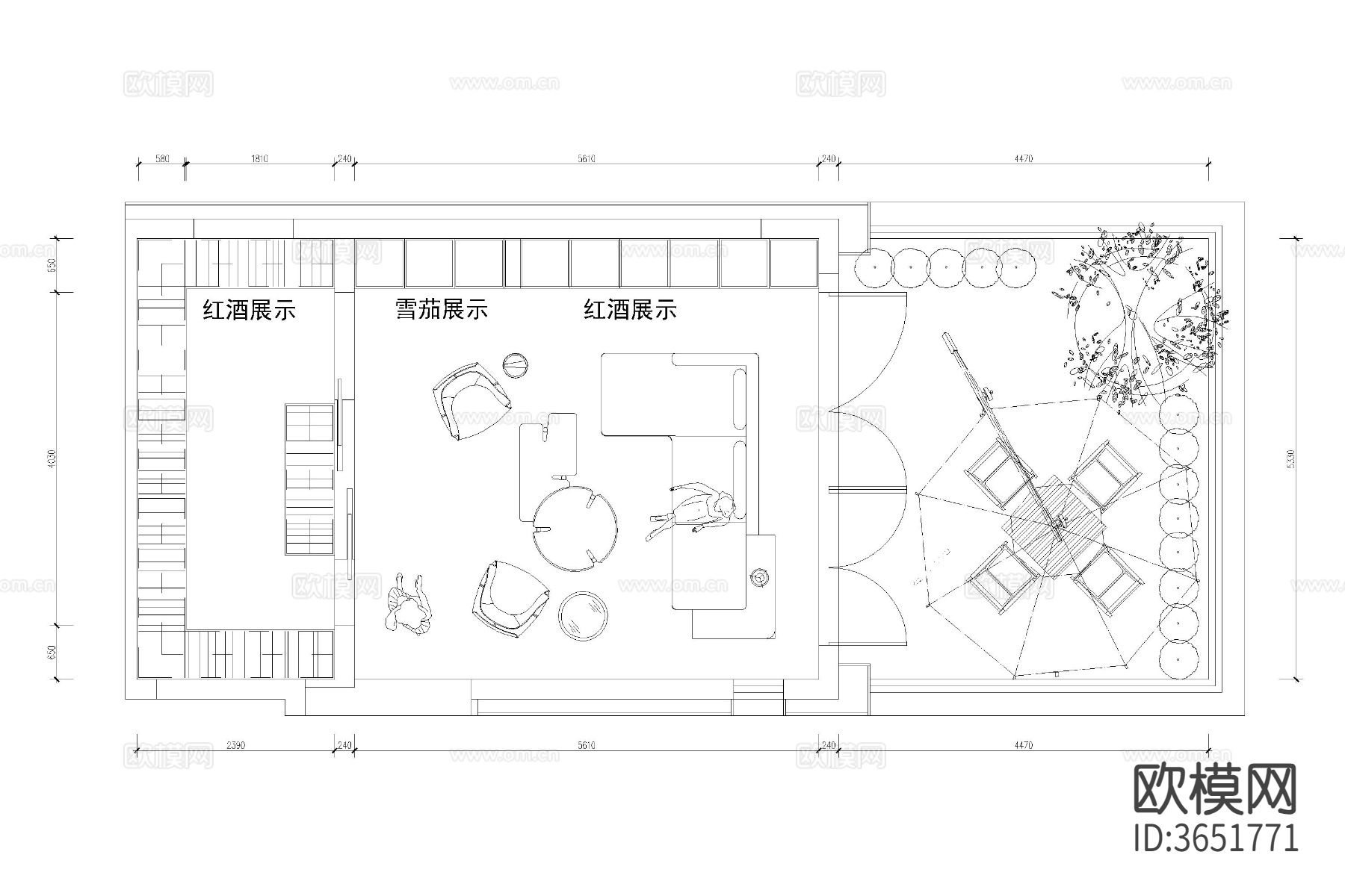酒柜CAD平面图下载（渲染图2）