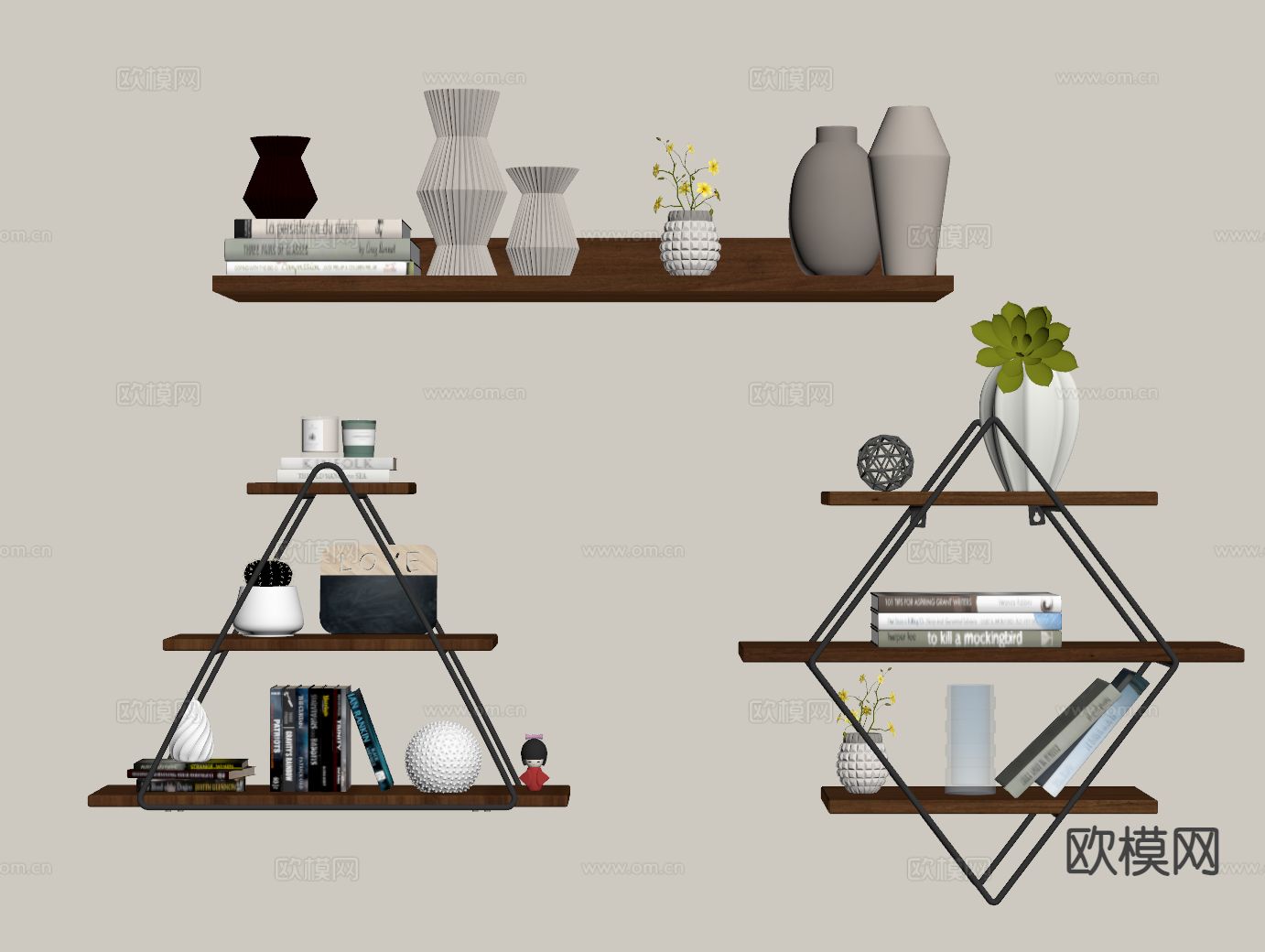 侘寂风置物架 墙饰 装饰架su模型下载（渲染图1）
