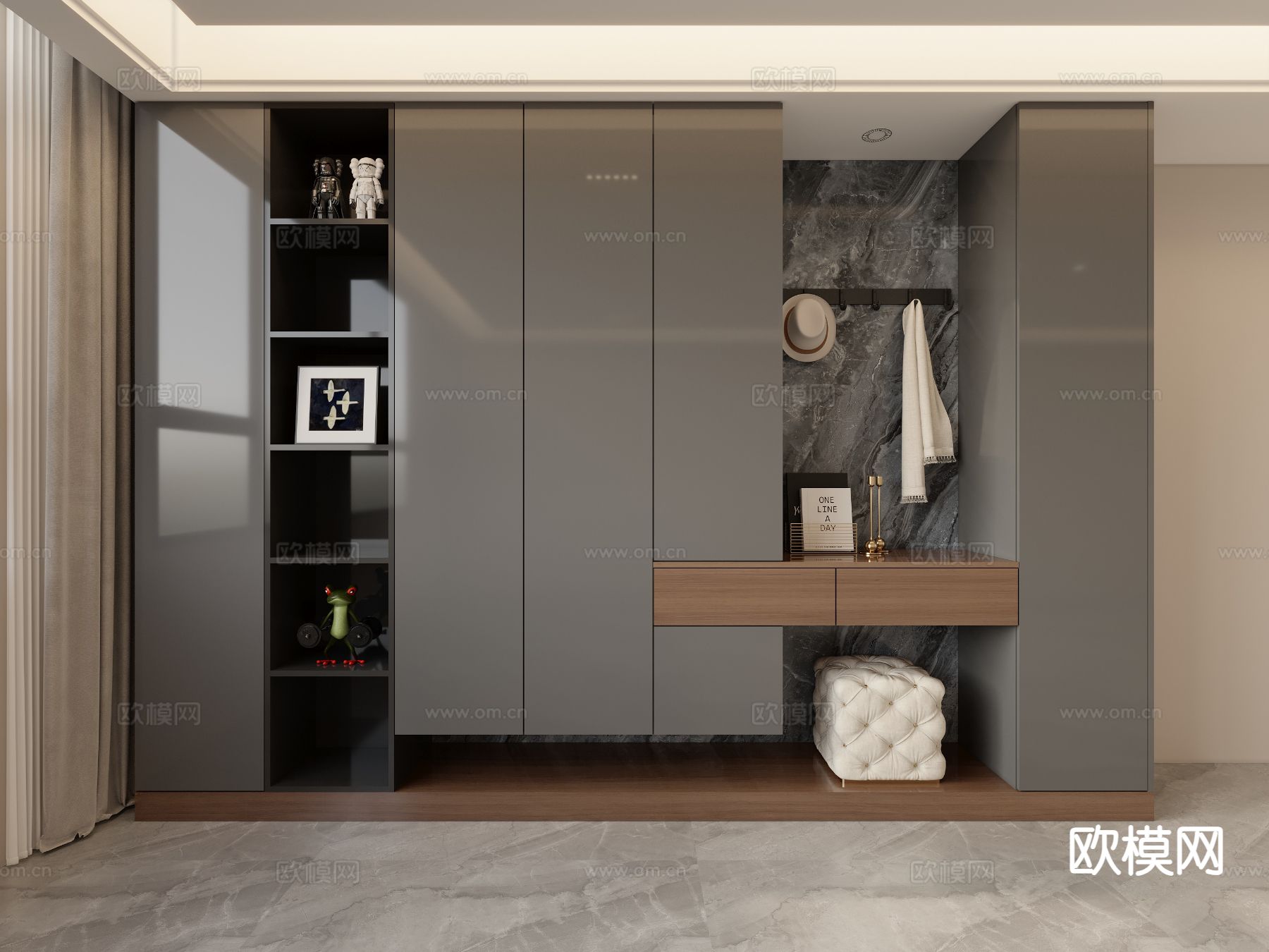 现代鞋柜 隔断鞋柜su模型下载（渲染图2）