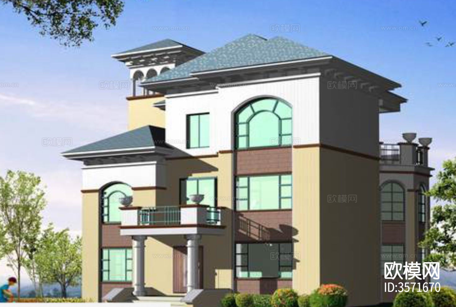 三层别墅cad平面图下载（渲染图8）