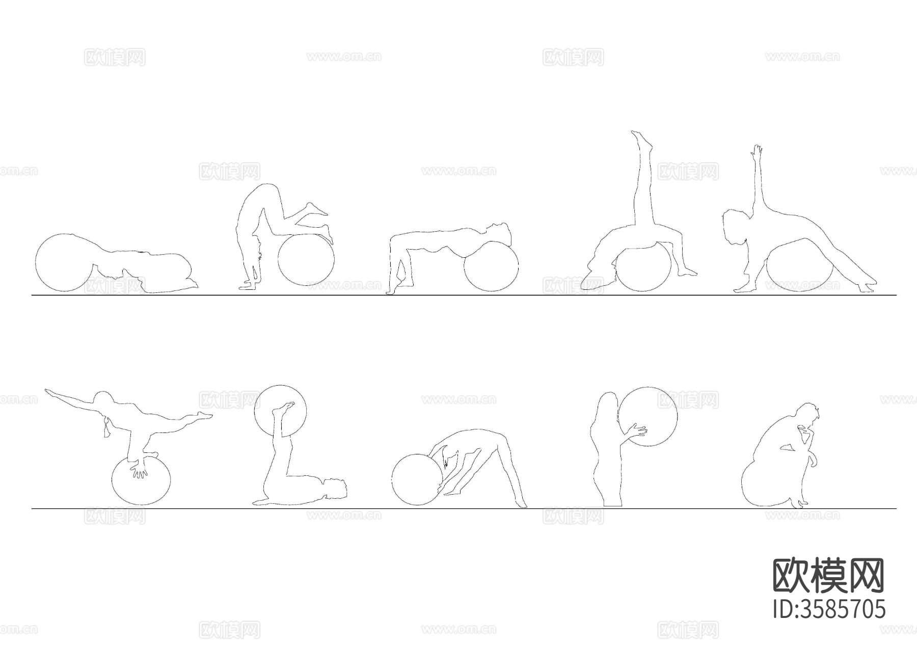 普拉提练习动作CAD平面图下载