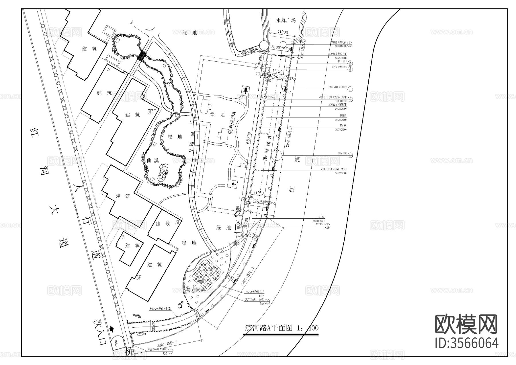 景观人行道及滨河cad施工图下载（渲染图3）