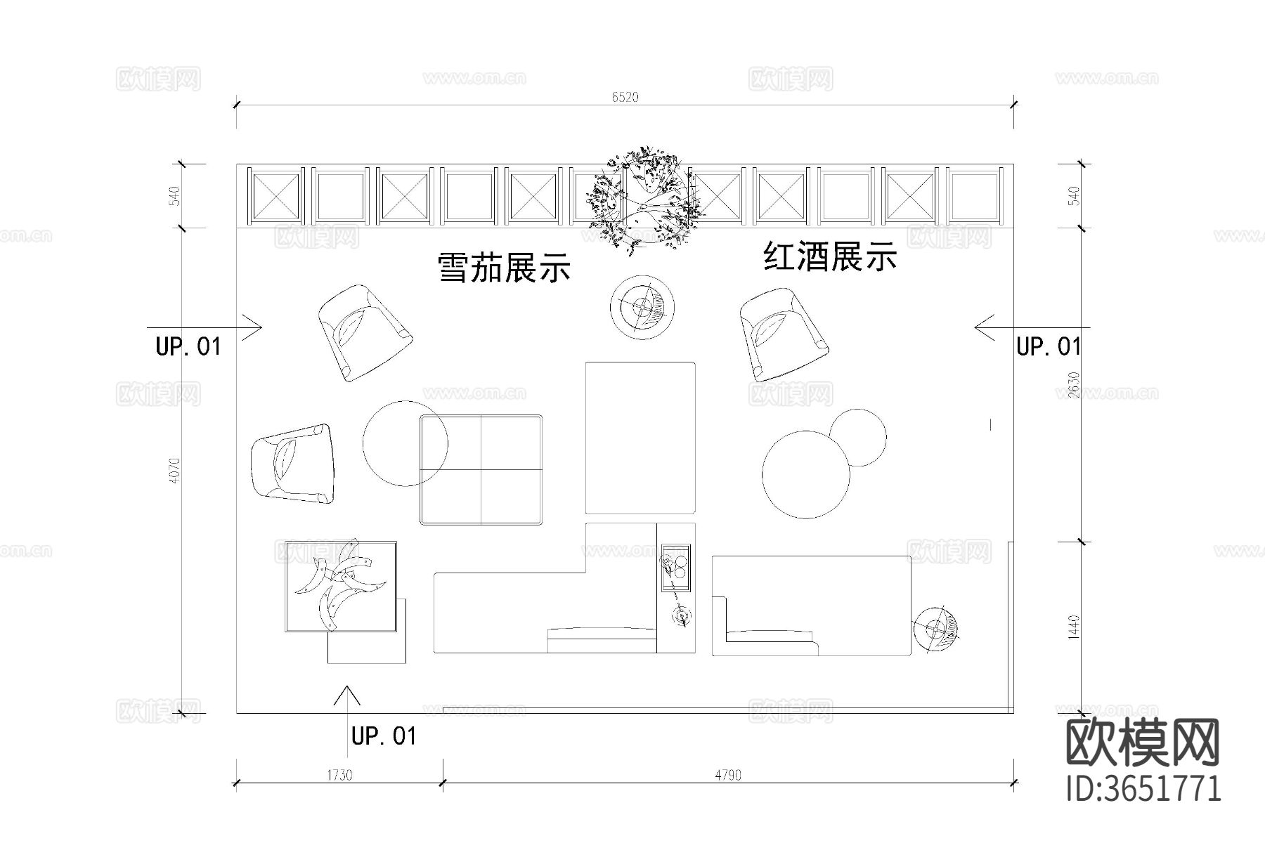 酒柜CAD平面图下载（渲染图3）
