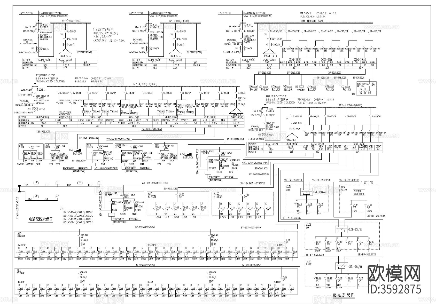 印刷厂房电气CAD施工图下载（渲染图6）