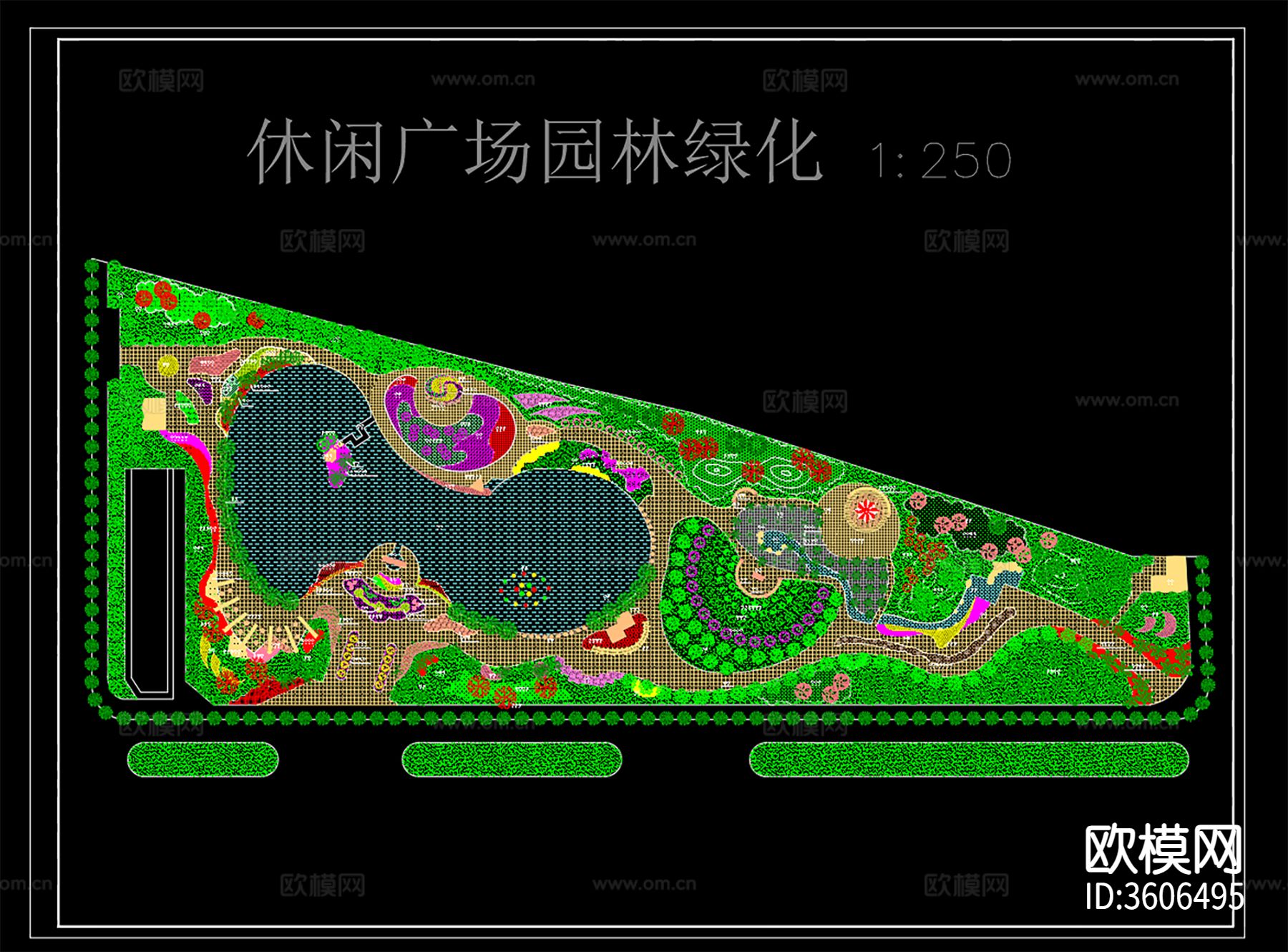 休闲广场园林绿化总平图cad施工图下载（渲染图2）