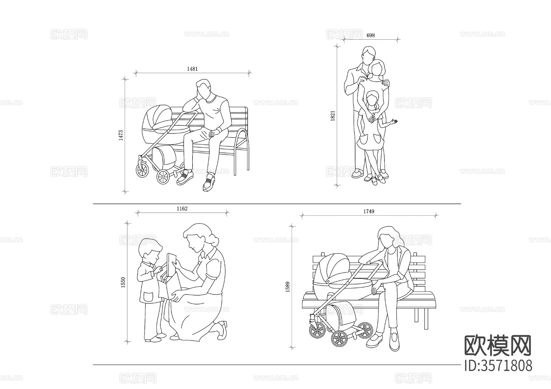 带婴儿的人物cad立面图下载