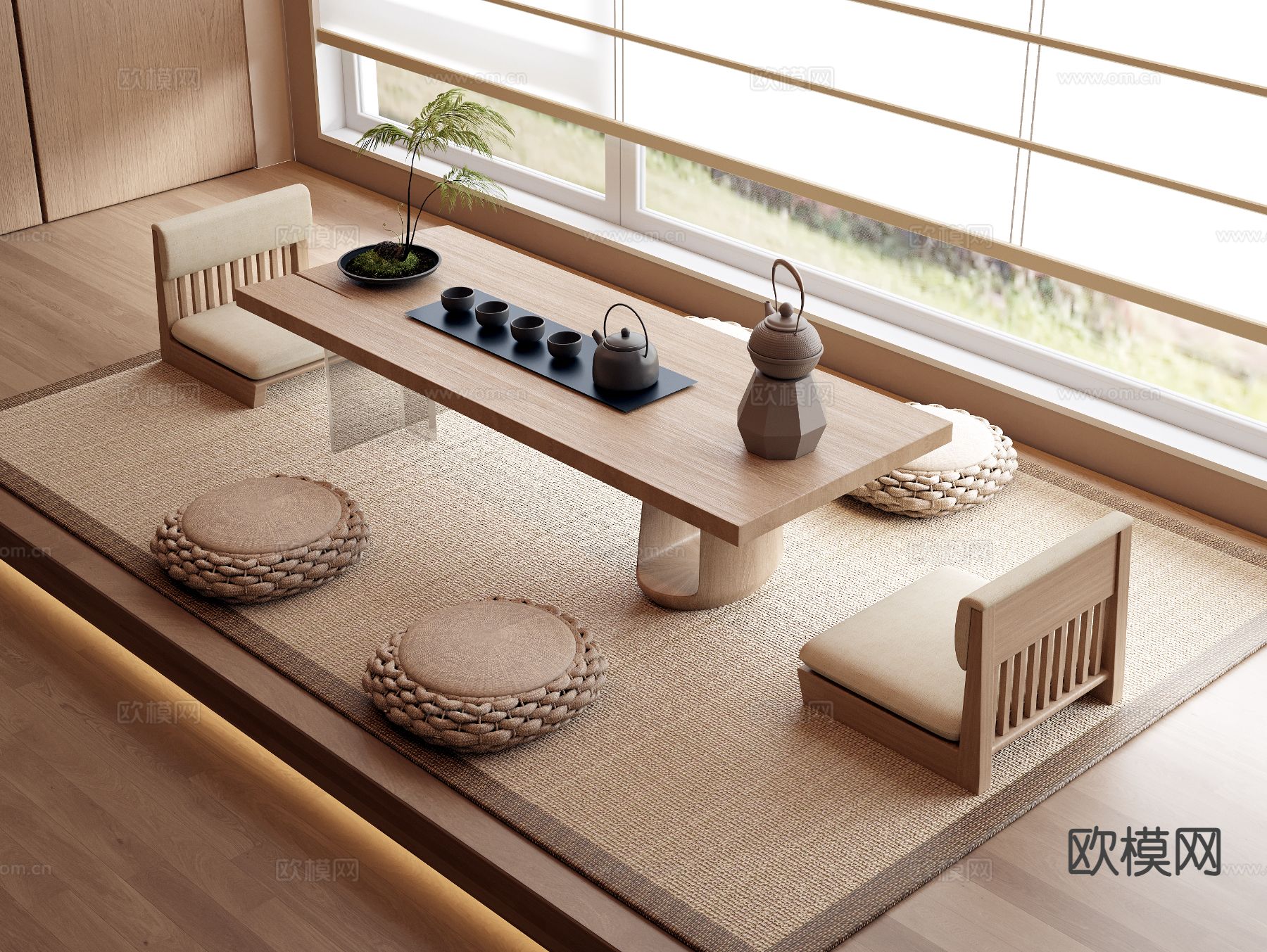 日式茶台 实木茶桌 榻榻米3d模型下载