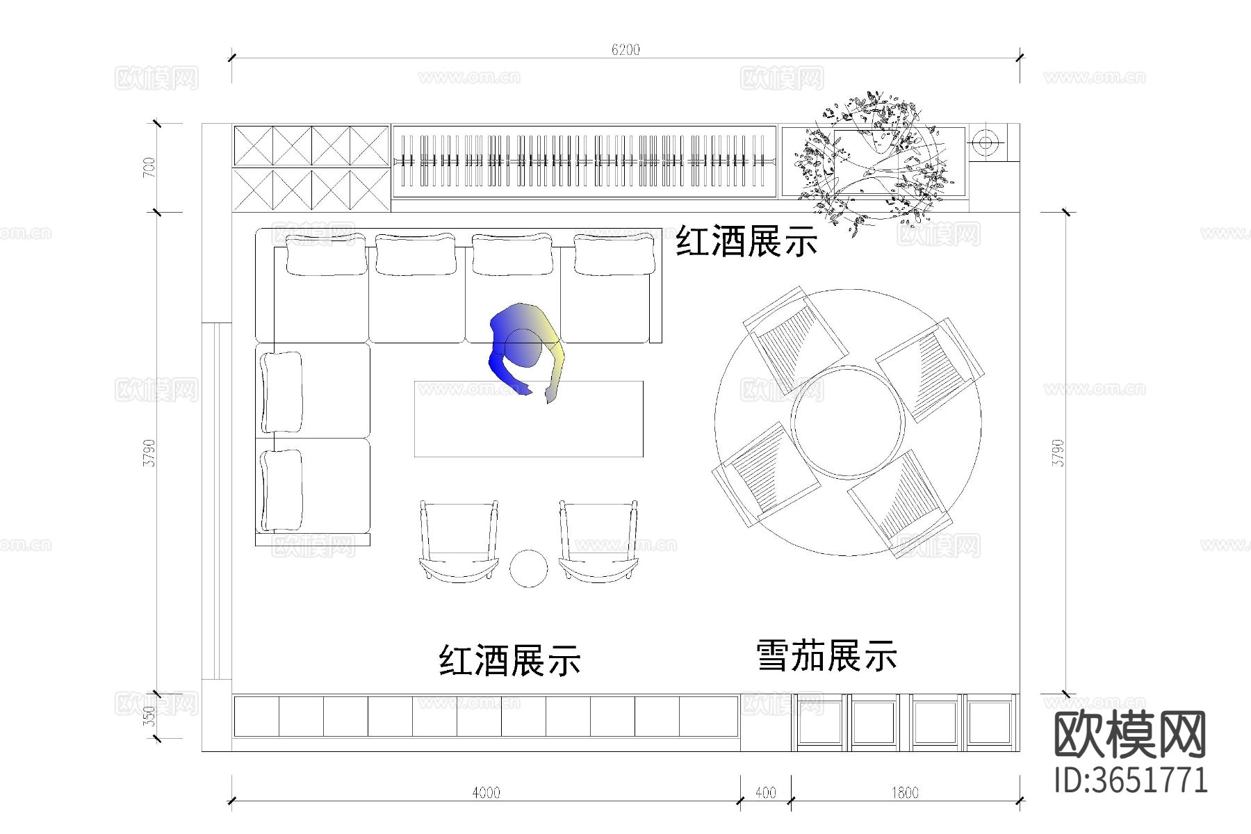 酒柜CAD平面图下载（渲染图5）