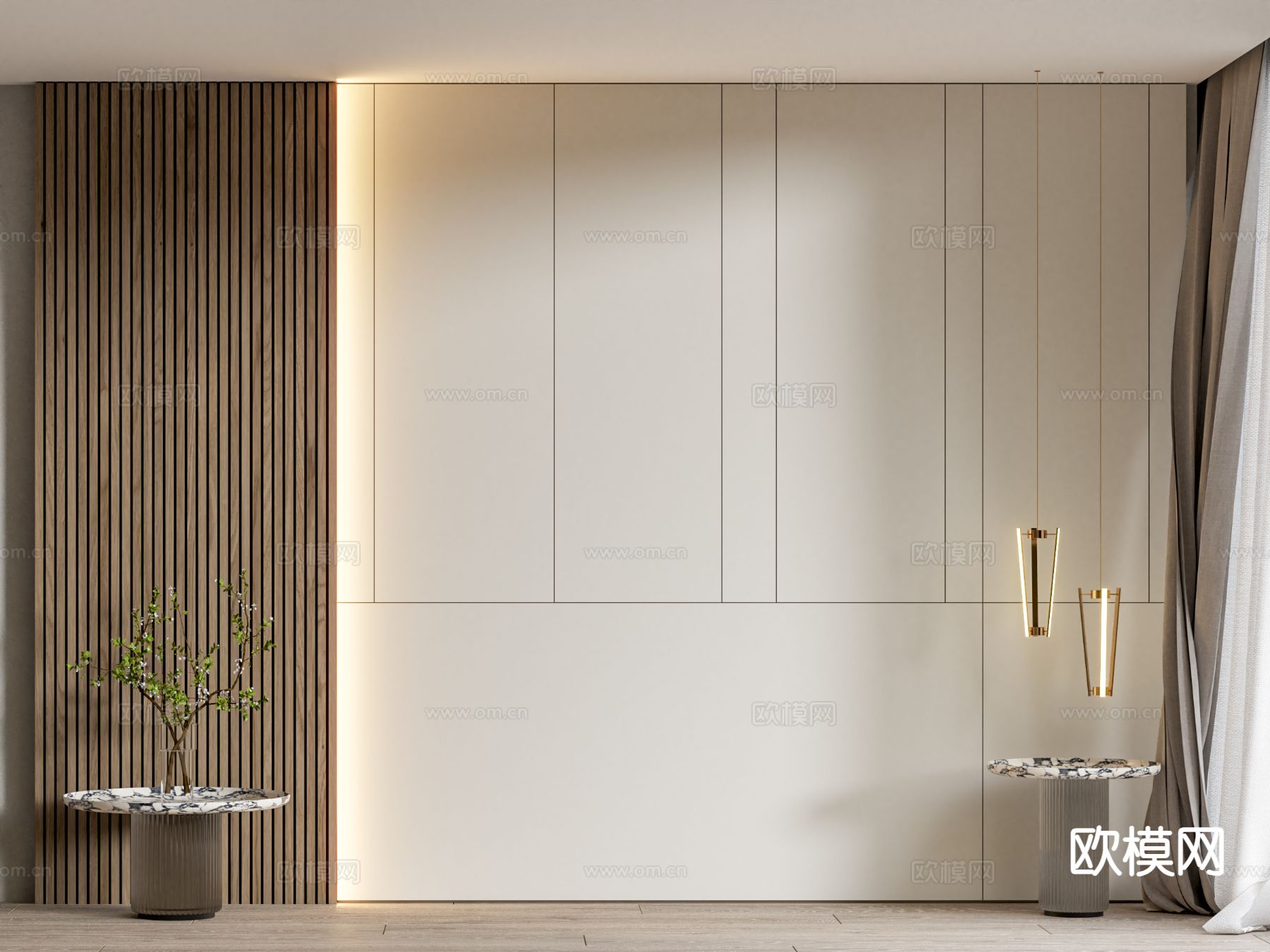 现代背景墙 床头背景su模型下载（渲染图2）