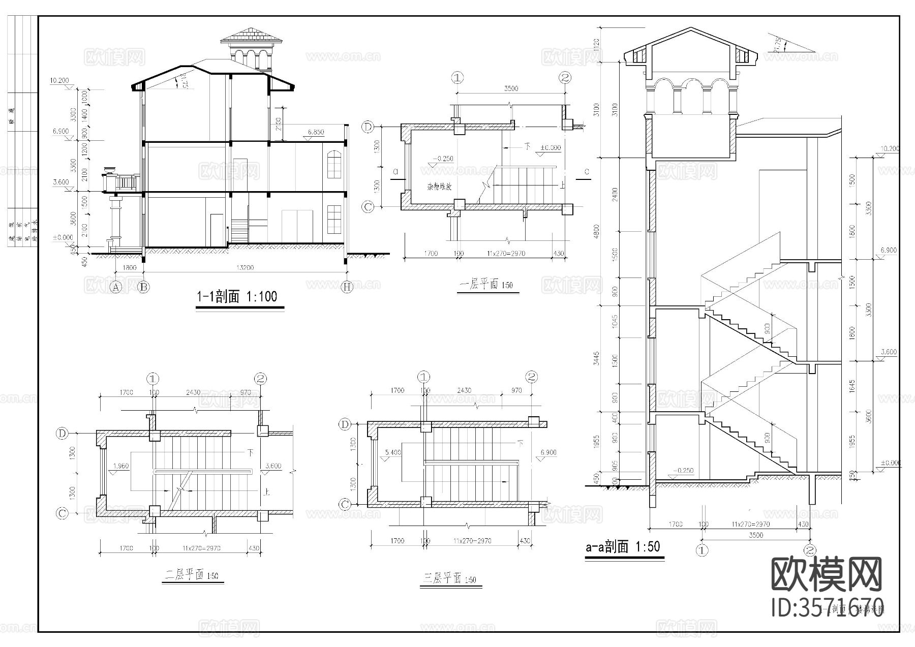 三层别墅cad平面图下载（渲染图5）