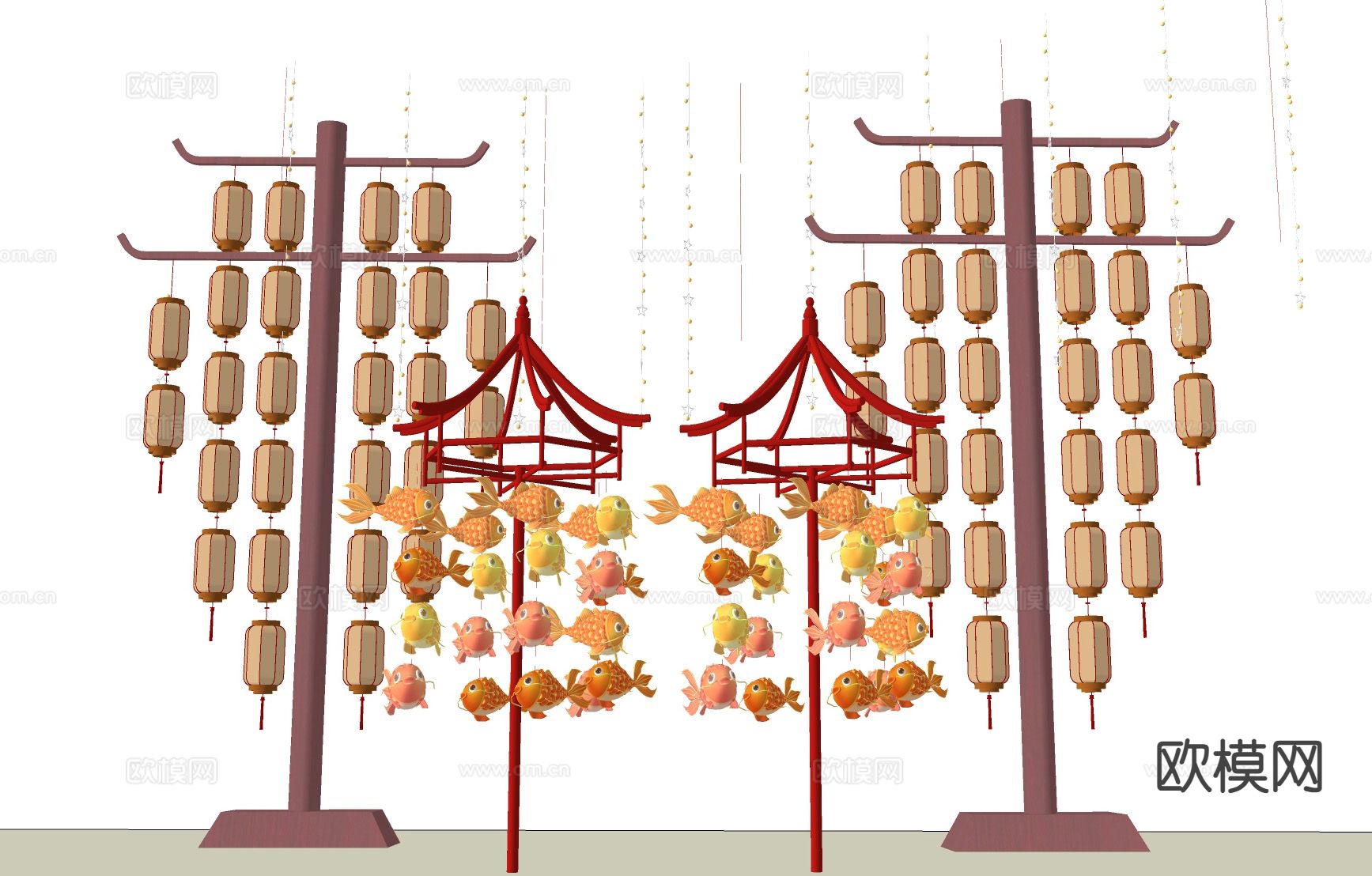 新中式装饰灯 节庆灯 灯笼 花灯su模型下载（渲染图1）