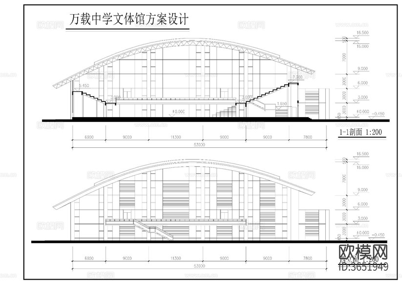 中學(xué)文體館建筑cad施工圖下載(渲染圖4)