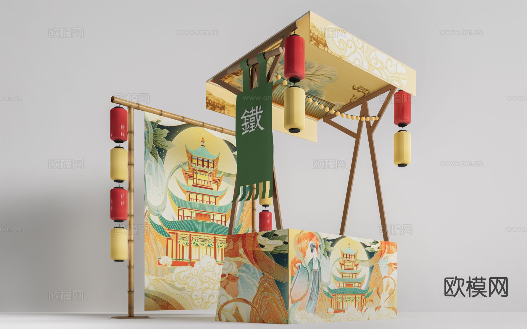 外摆摊位 小吃摊位 售卖亭 集市摊位su模型