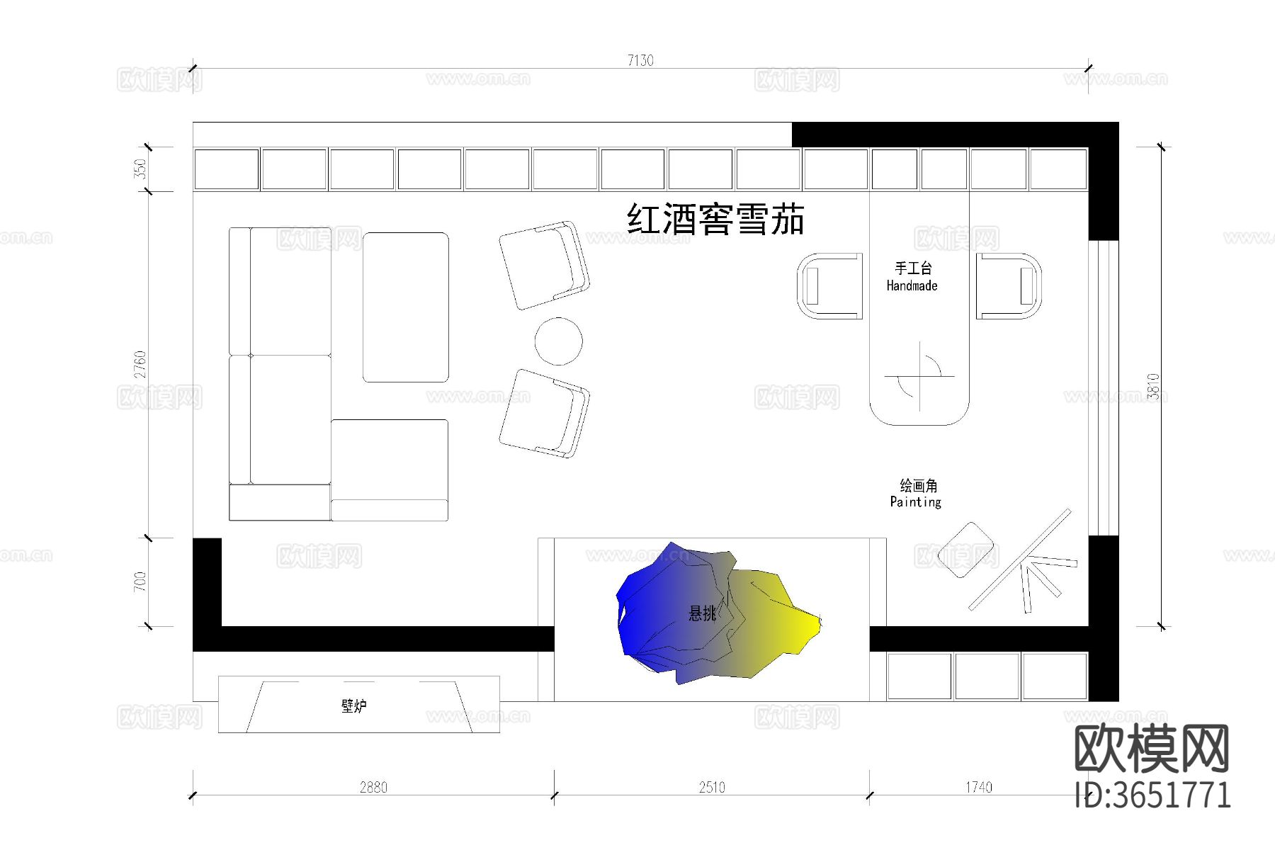 酒柜CAD平面图下载（渲染图7）