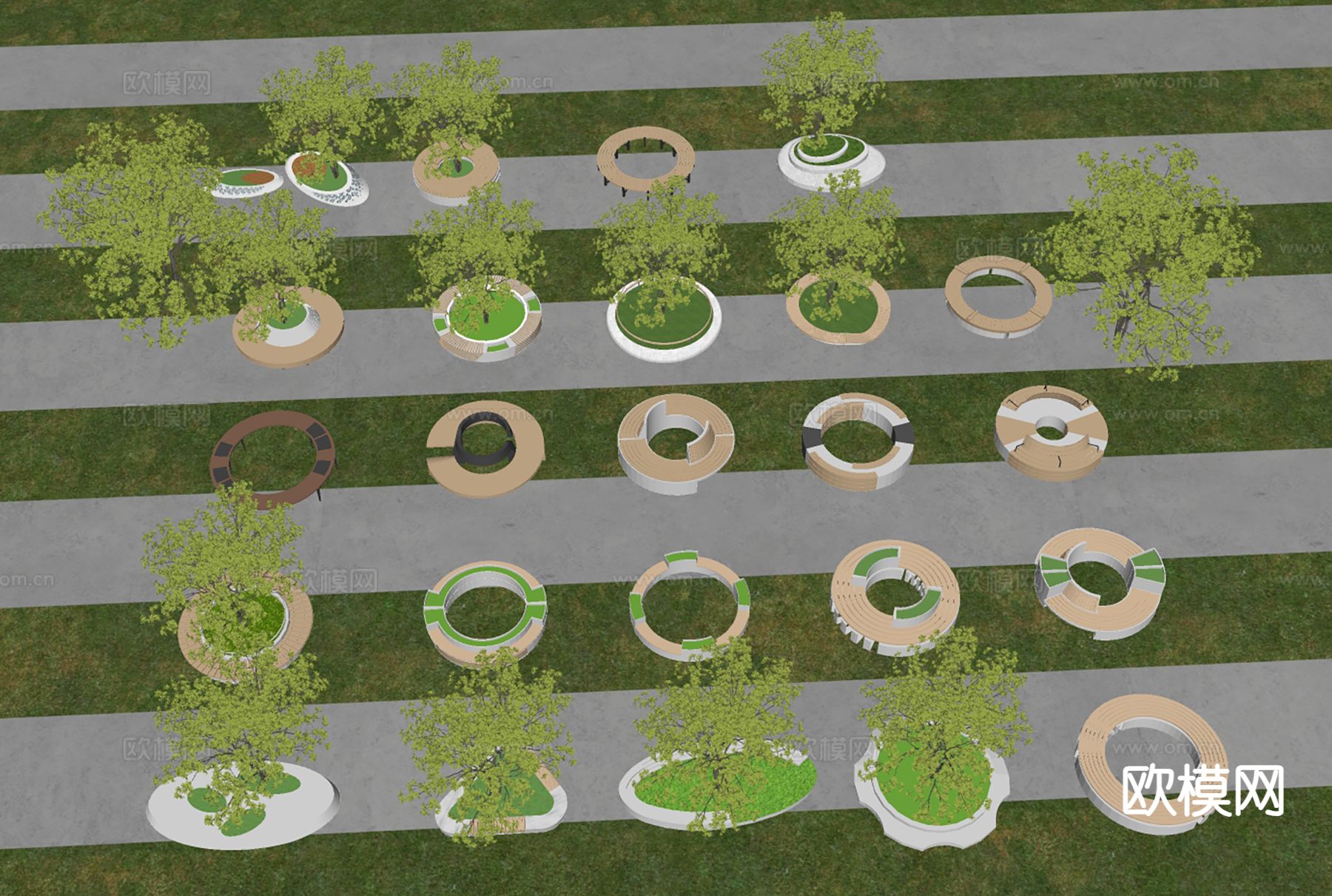 户外椅 树池椅 公园椅 公共座椅su模型下载（渲染图1）