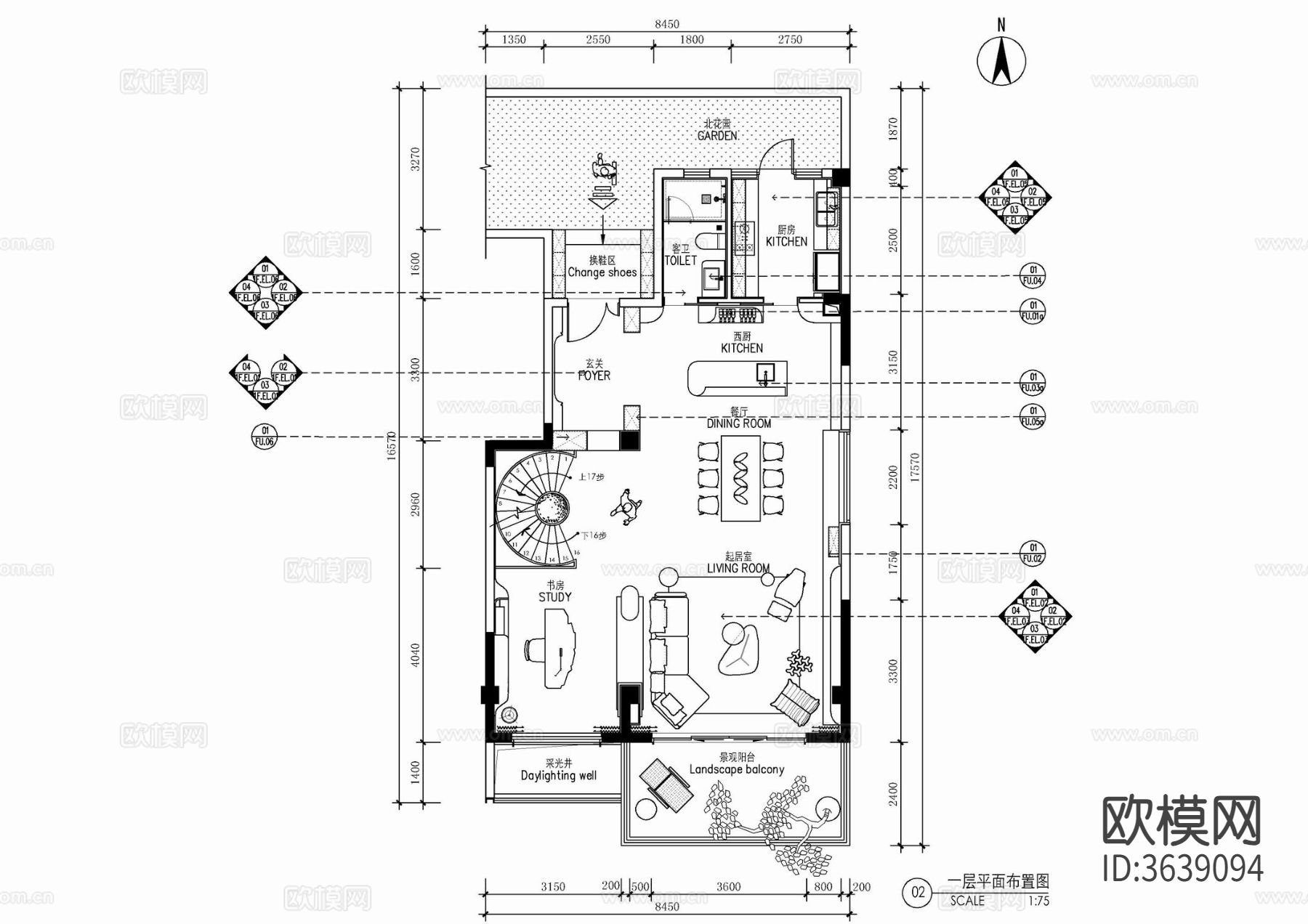 320㎡四层别墅CAD施工图下载（渲染图1）