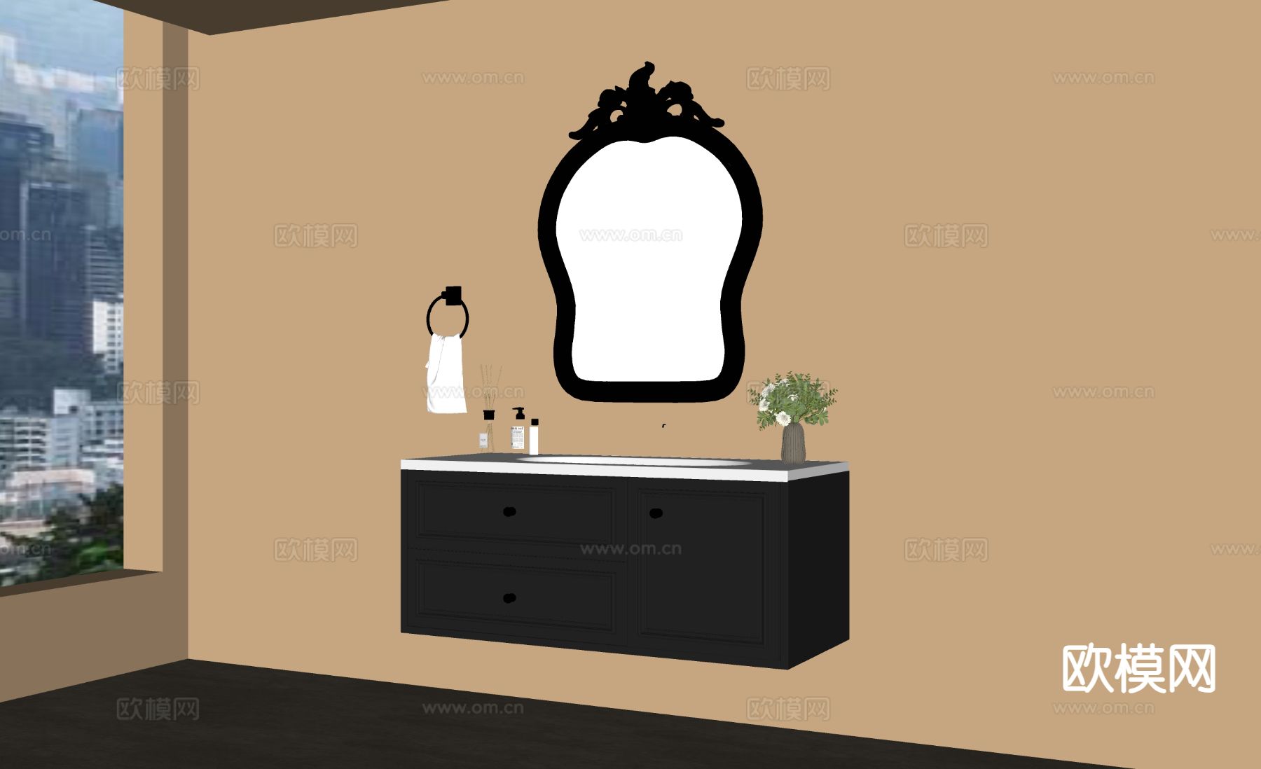 法式洗手台 洗手盆 悬空台盆su模型下载（渲染图1）