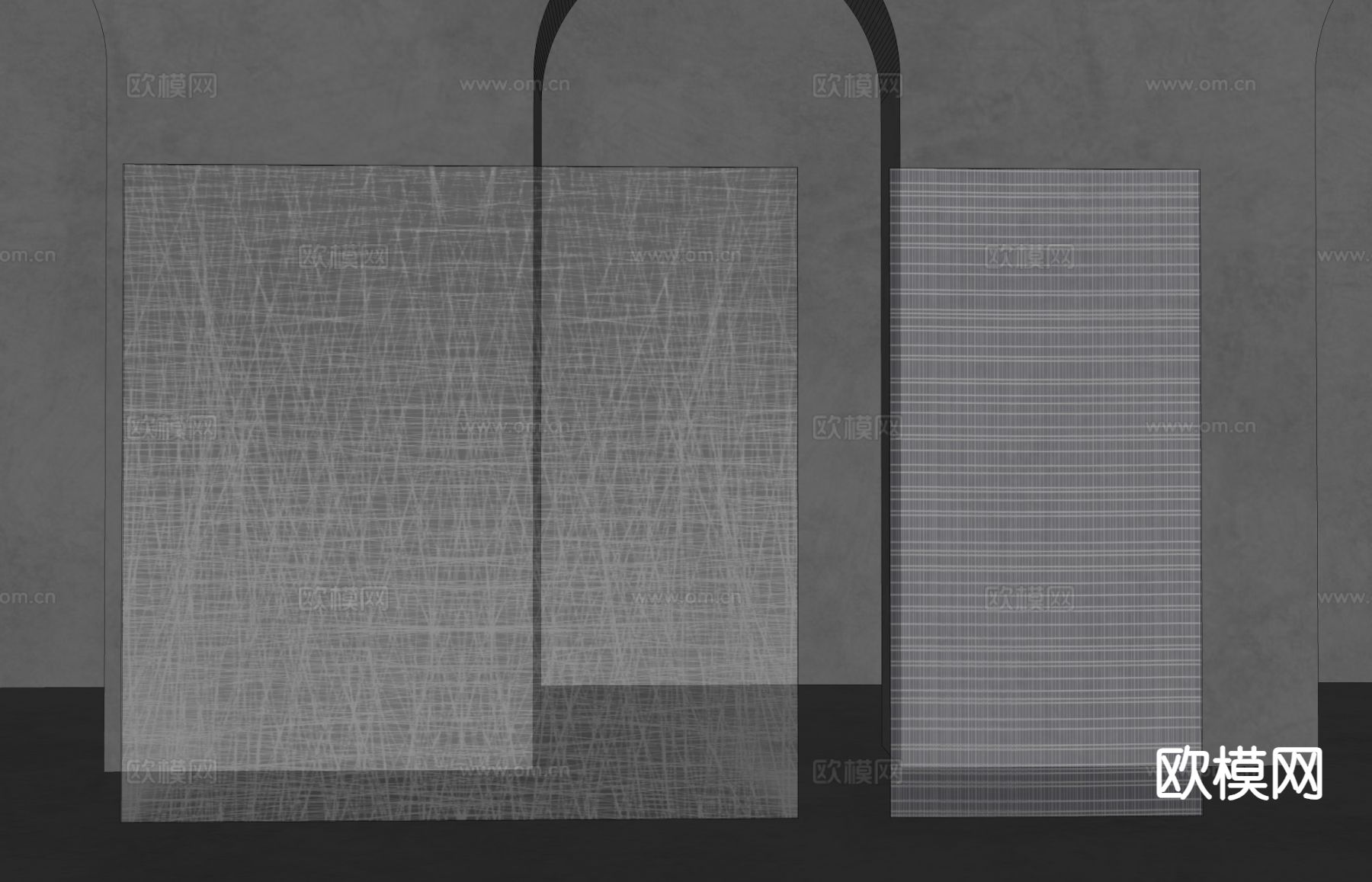 玻璃隔断 玻璃门 玻璃屏风su模型下载（渲染图1）